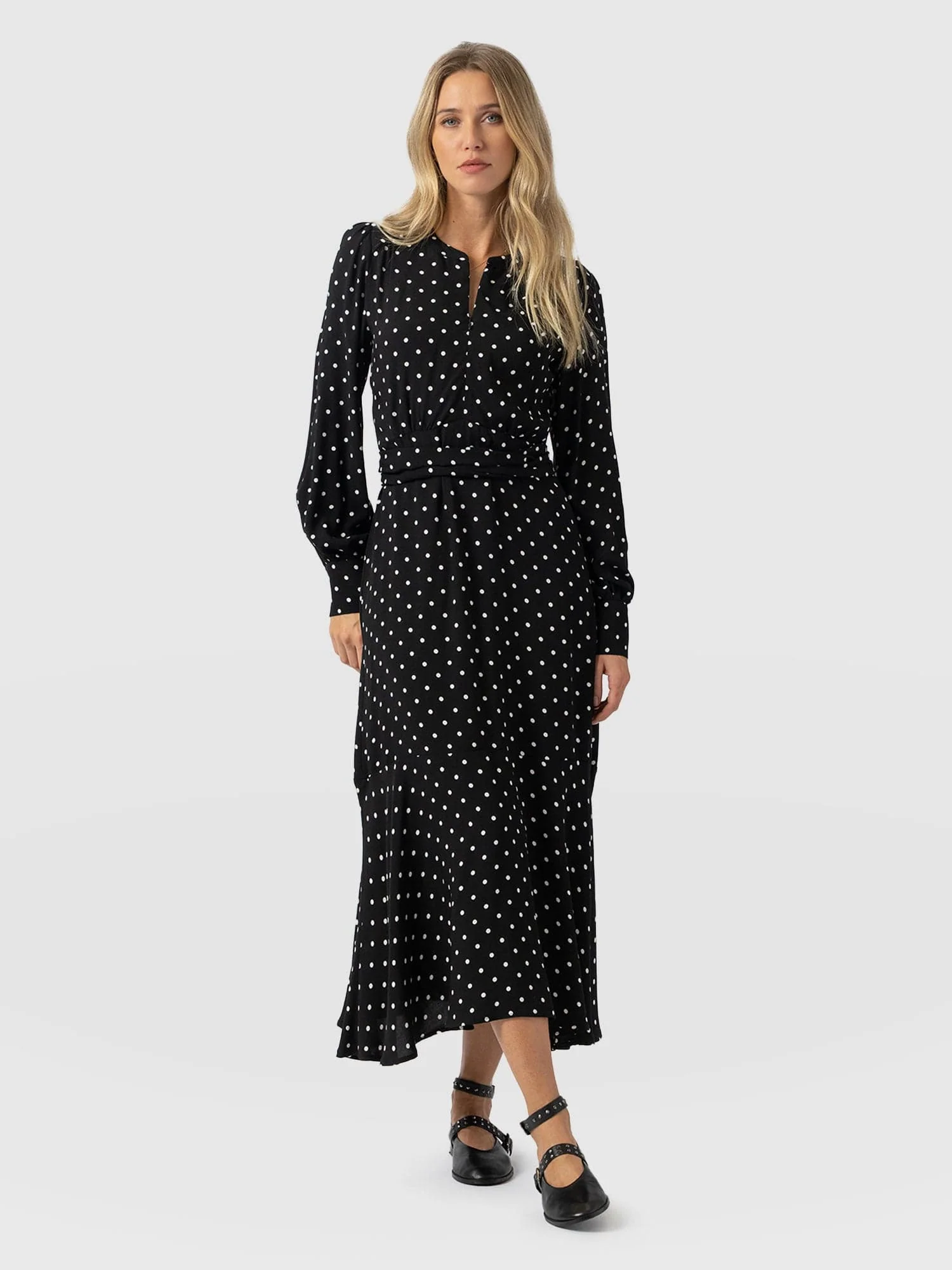 Adaline Zip Up Dress - Black Polka Dot - Image 2