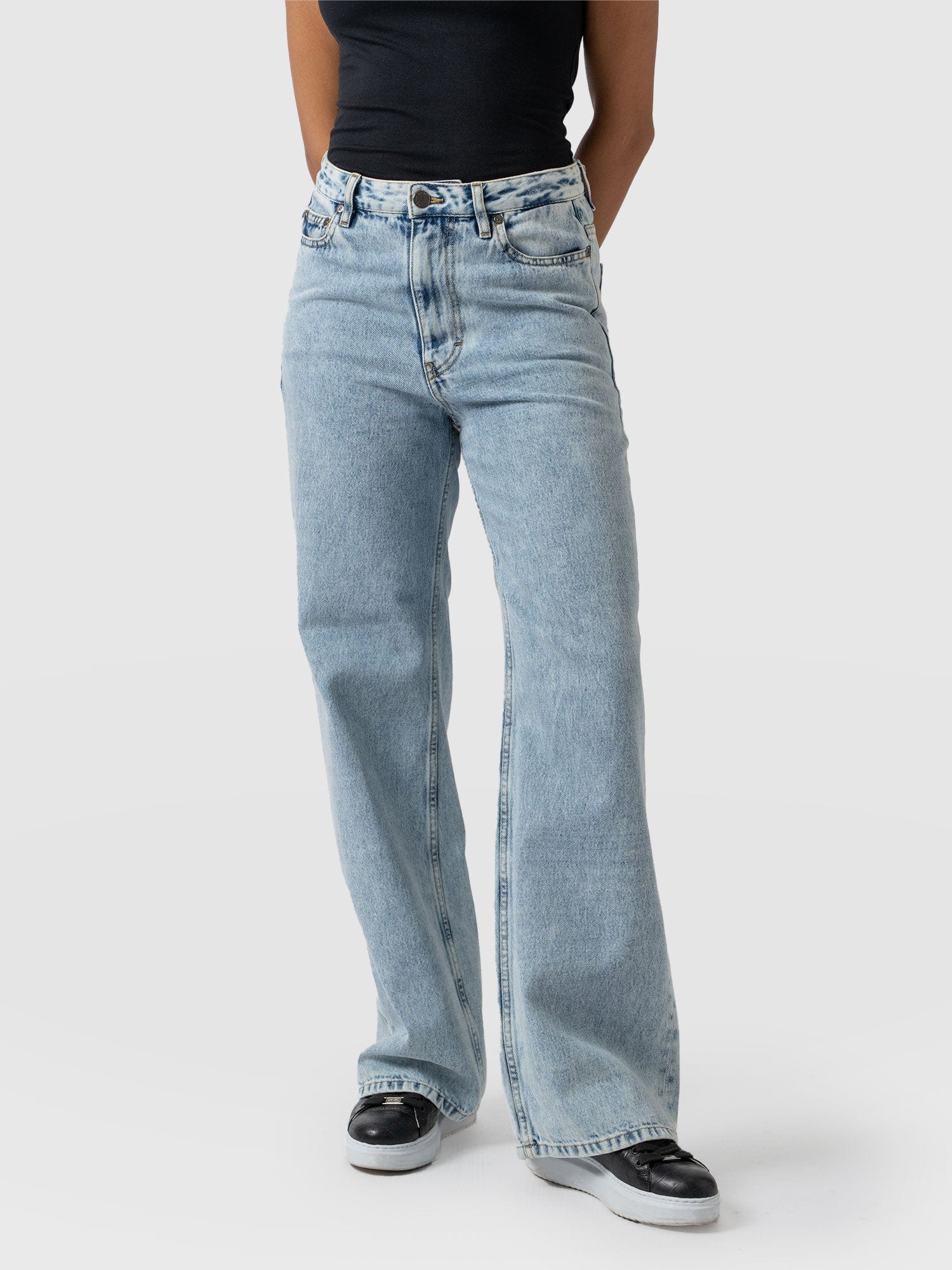 Adjustable Wide Leg Jeans - Pale Blue - Image 2