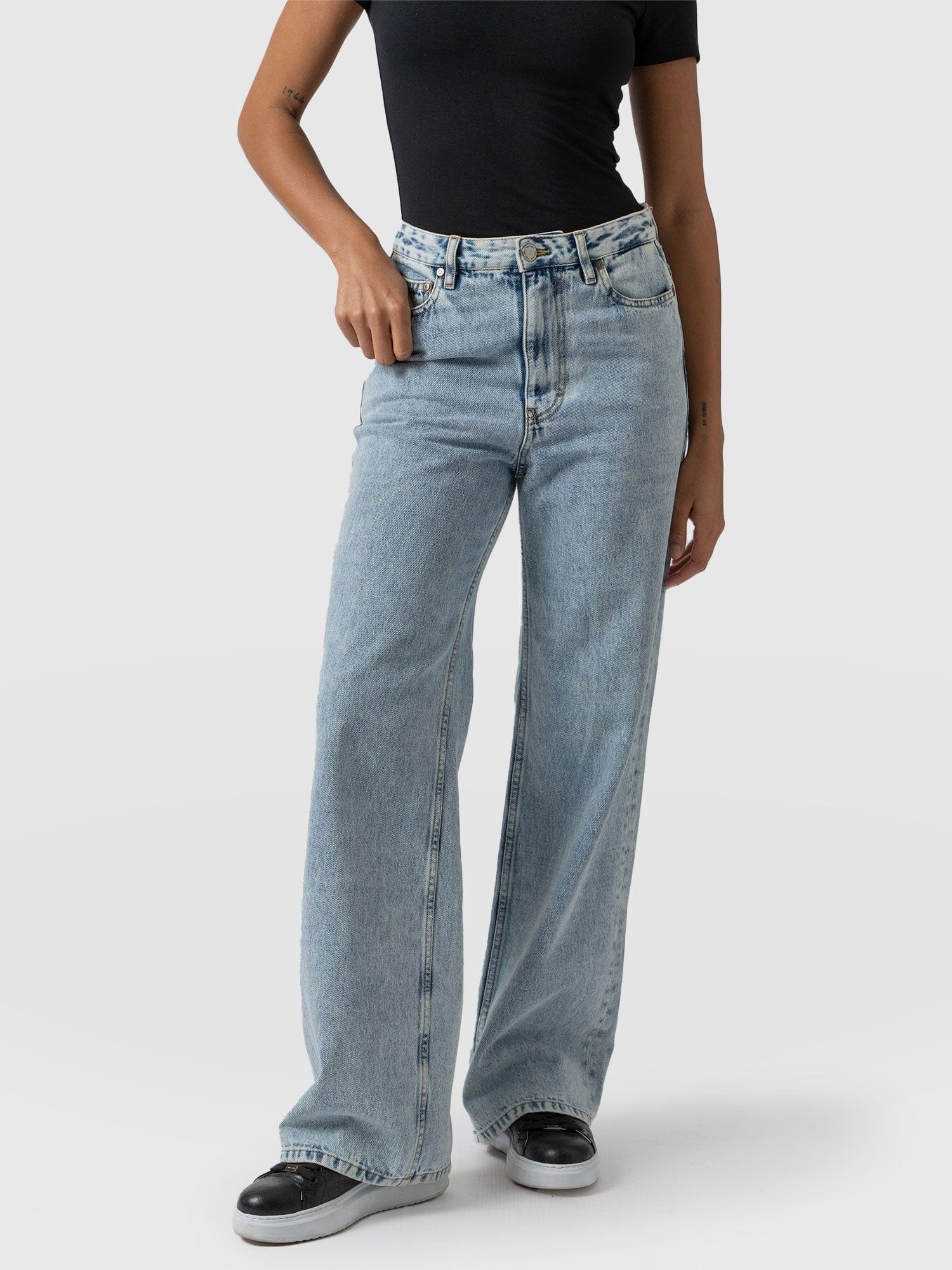 Adjustable Wide Leg Jeans - Pale Blue - Image 4