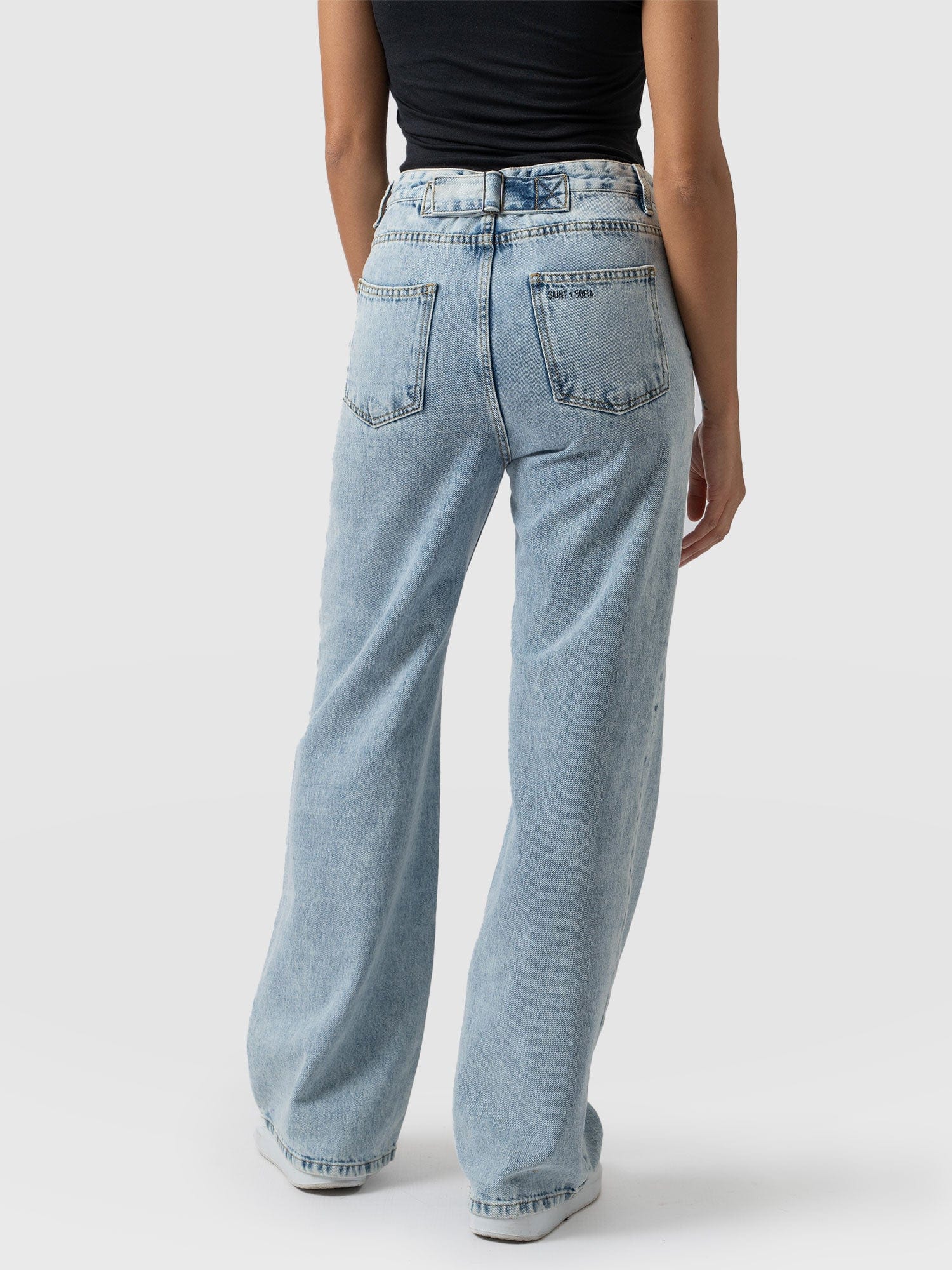 Adjustable Wide Leg Jeans - Pale Blue - Image 5