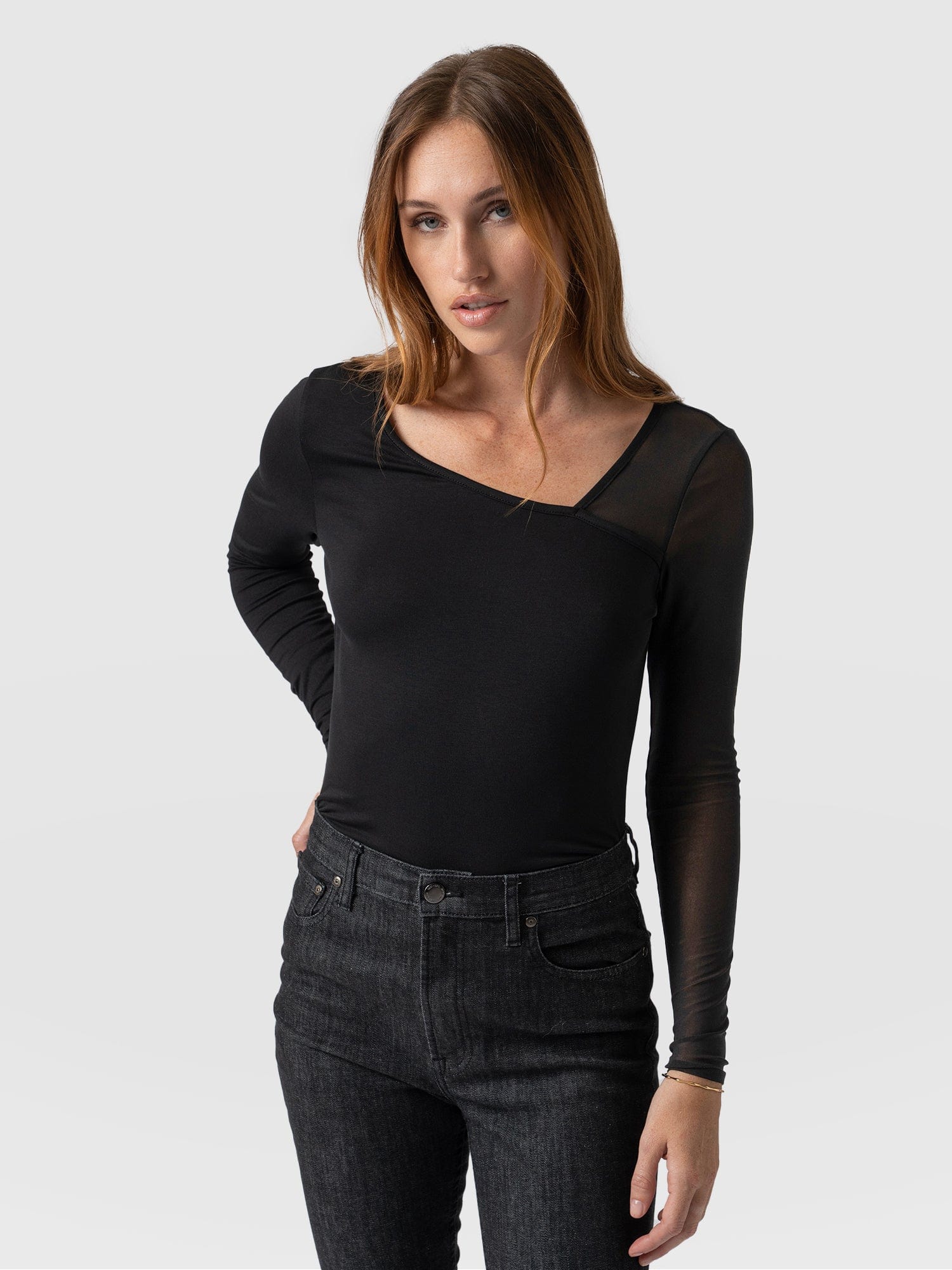 Aimee Cut Out Long Sleeve Tee - Black - Image 2