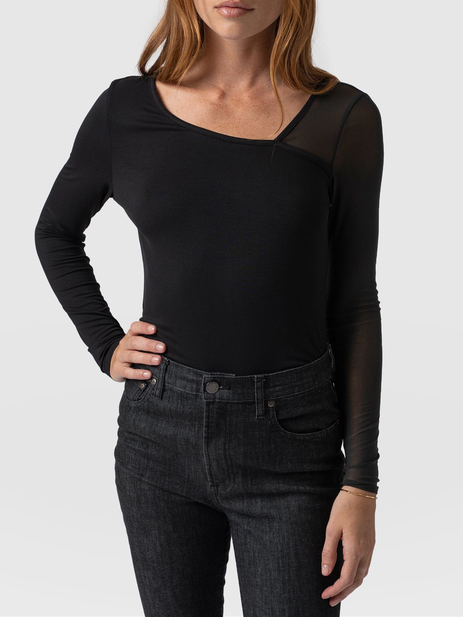 Aimee Cut Out Long Sleeve Tee - Black - Image 3