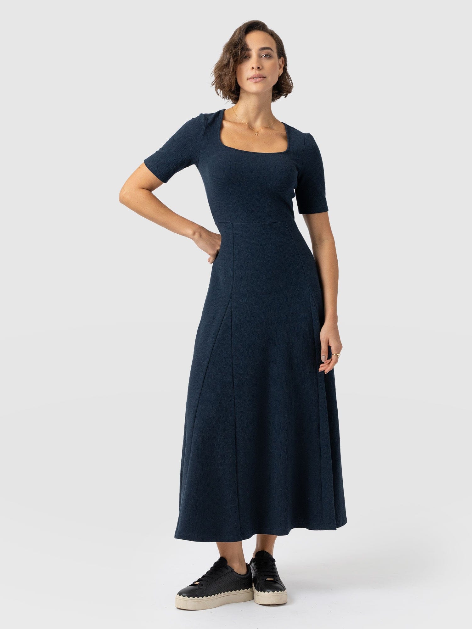 Akia Short Sleeve Dress - Navy Textured - Image 2