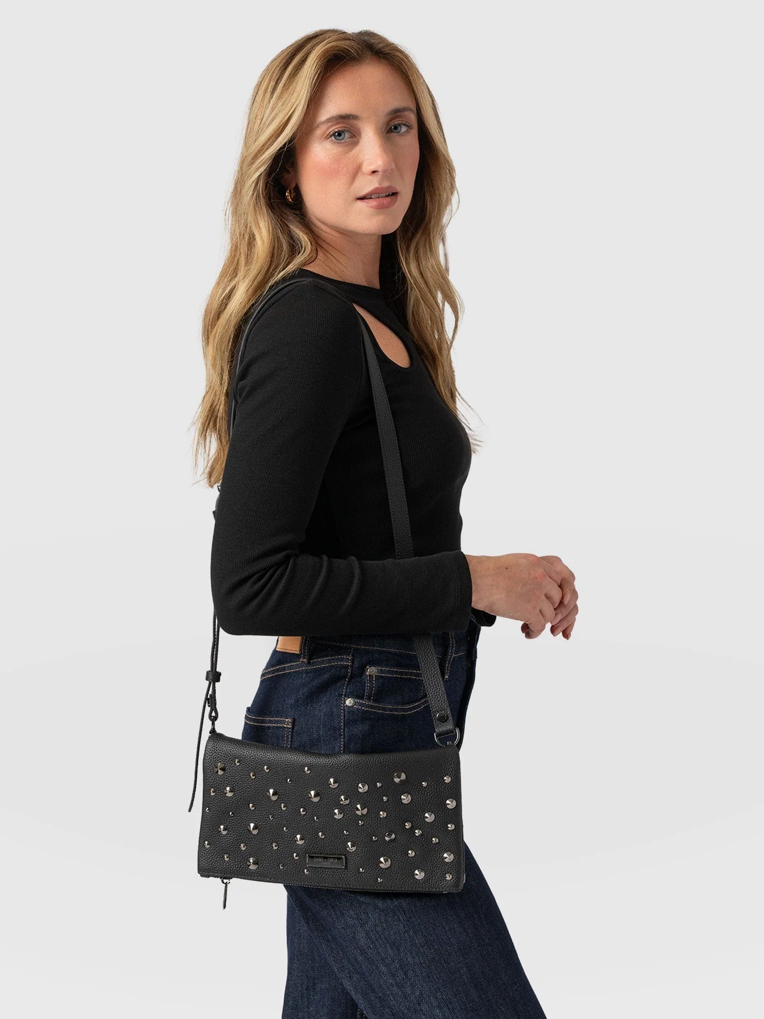 Alexis Studded Clutch - Black - Image 6