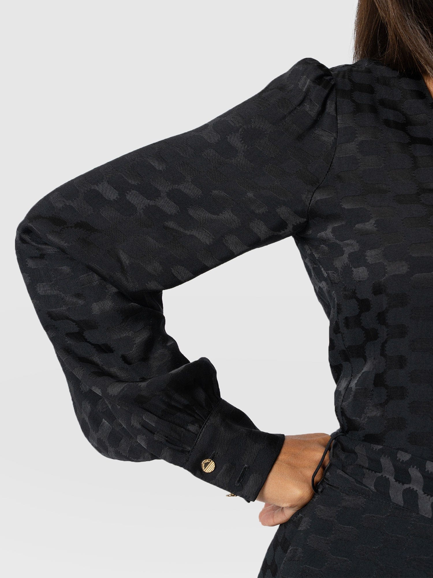 Allegra V Neck Dress - Black Jacquard - Image 5