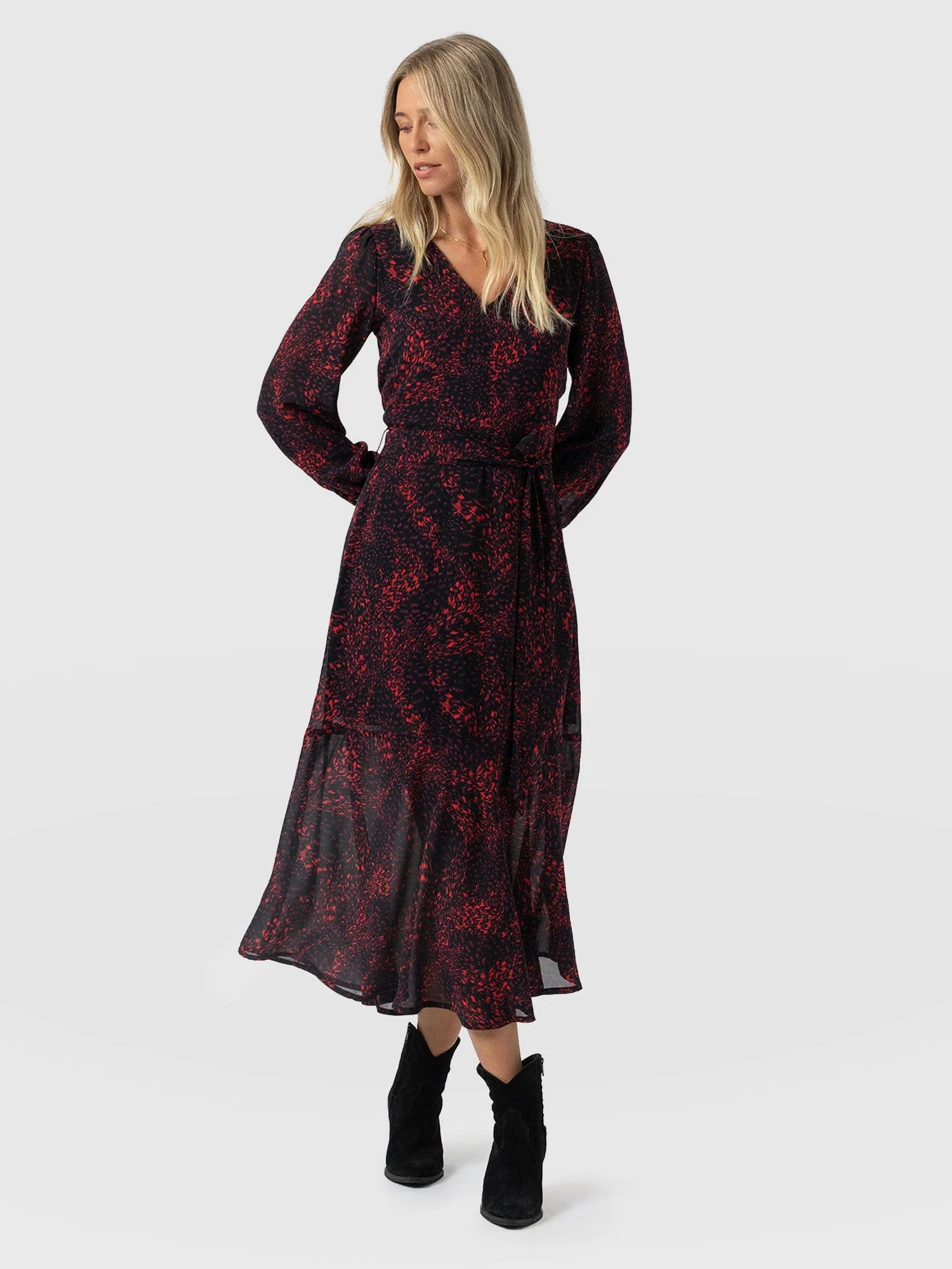 Allegra V Neck Dress - Red Fade Spot - Image 2
