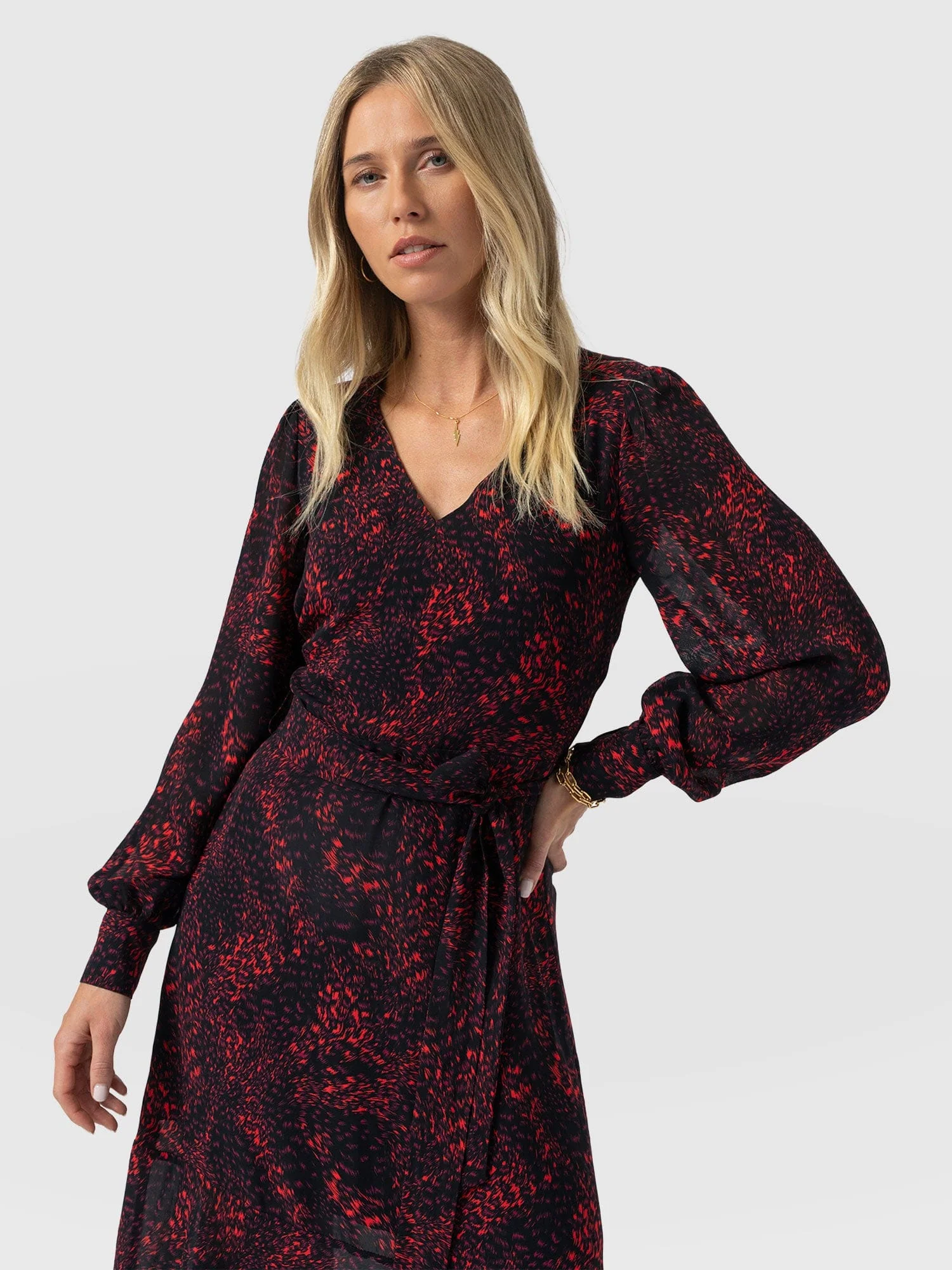 Allegra V Neck Dress - Red Fade Spot - Image 3