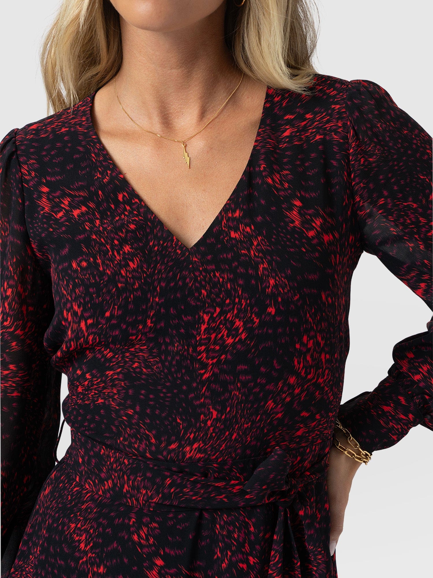 Allegra V Neck Dress - Red Fade Spot - Image 4