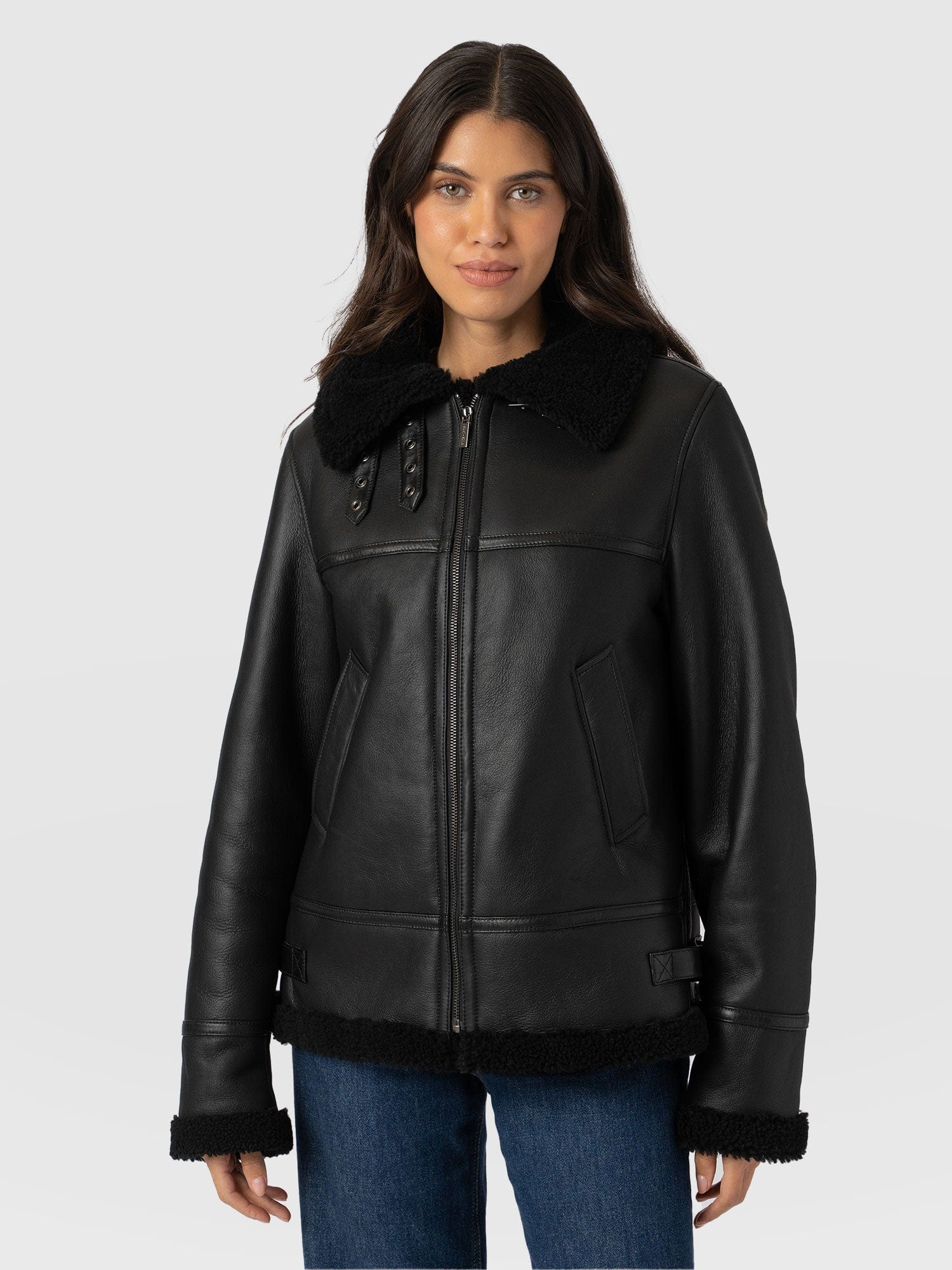 Amelia Aviator Jacket - Black - Image 2