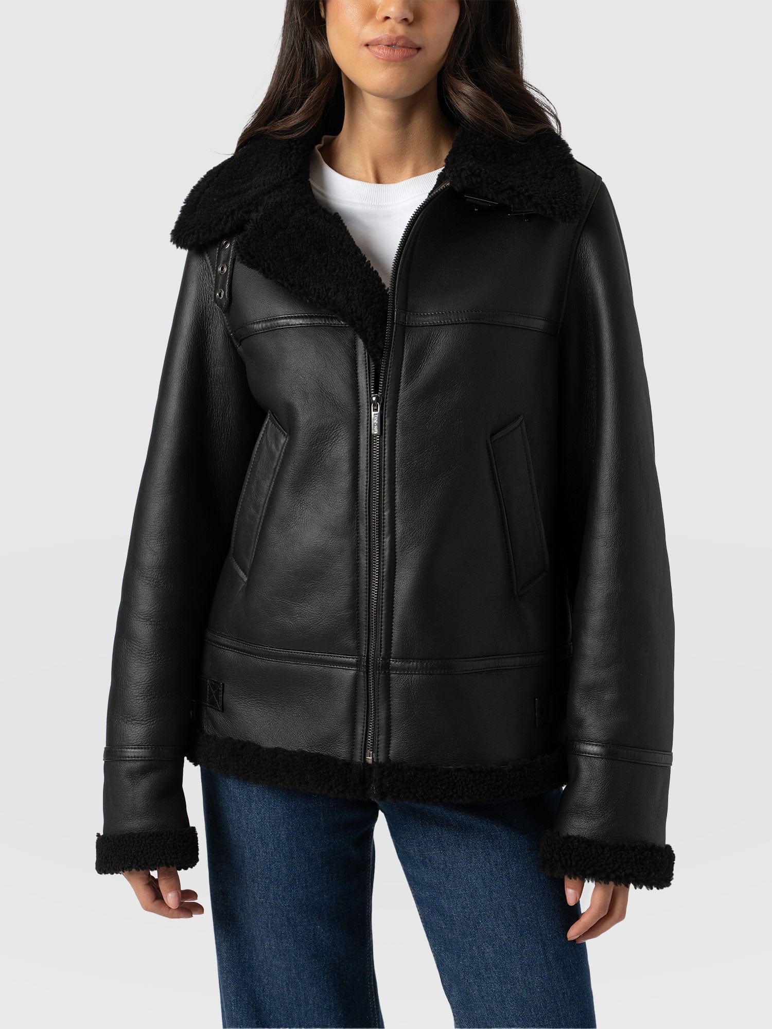 Amelia Aviator Jacket - Black - Image 3