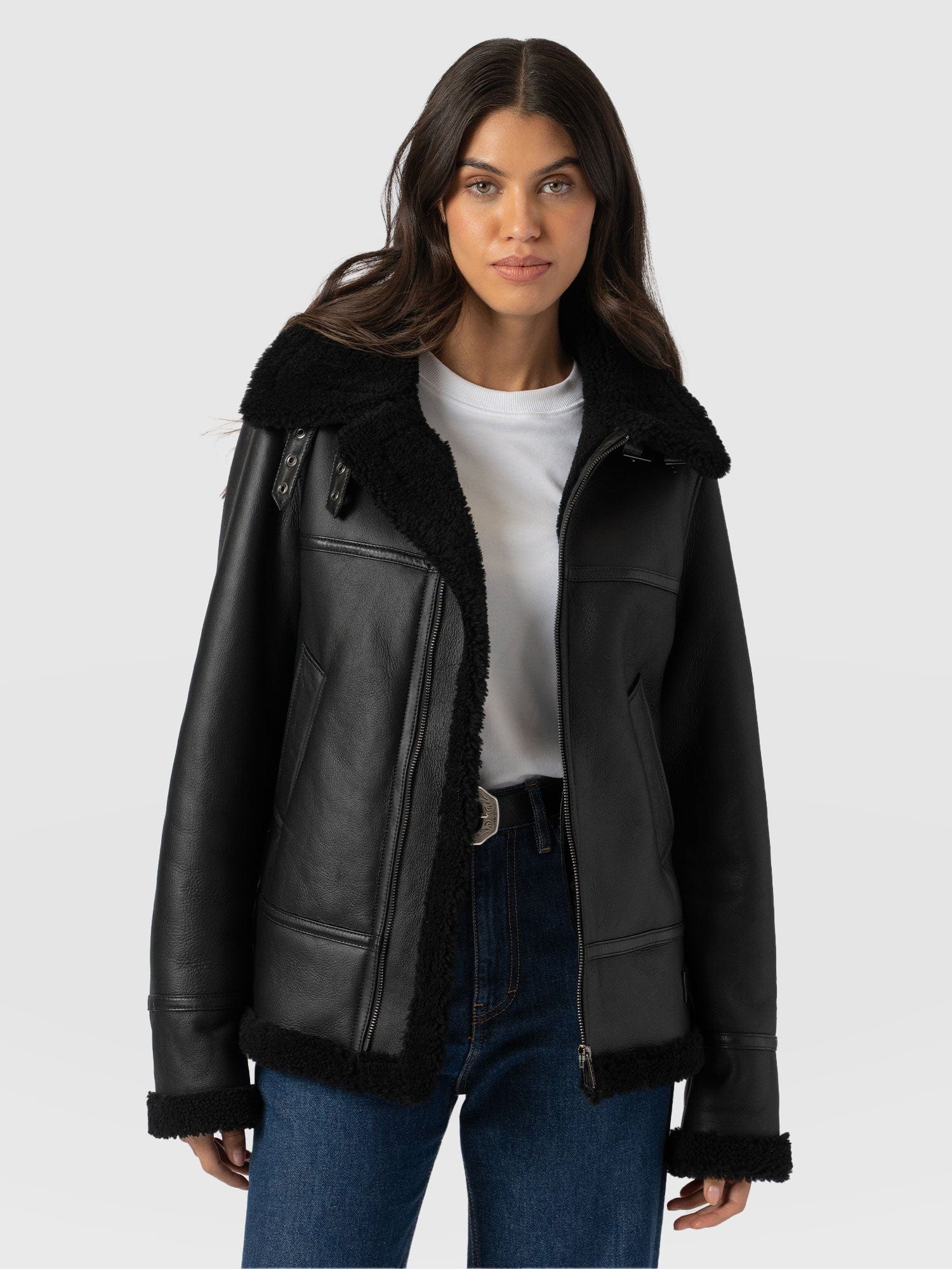 Amelia Aviator Jacket - Black - Image 6