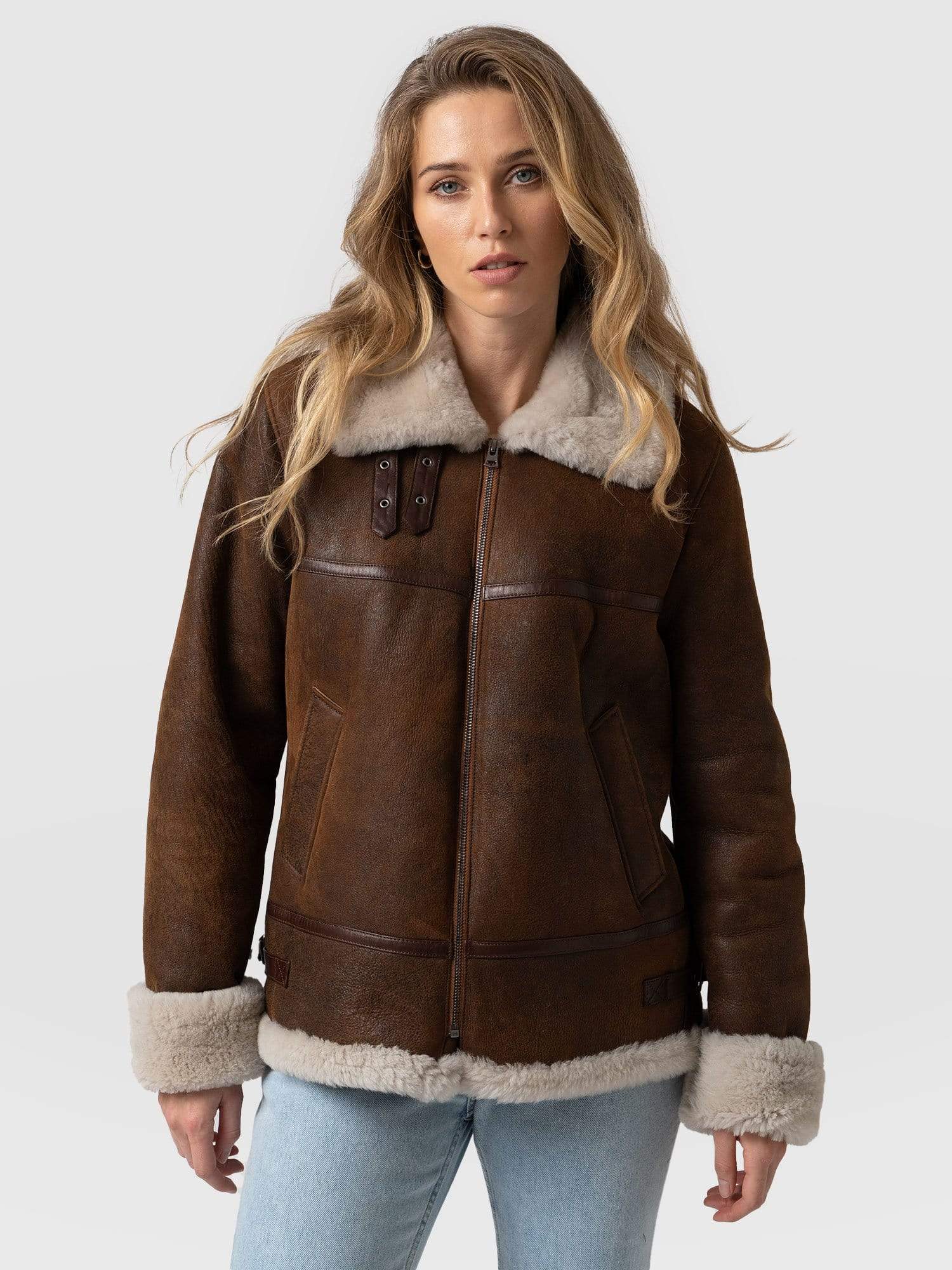 Amelia Aviator Jacket - Brown - Image 2