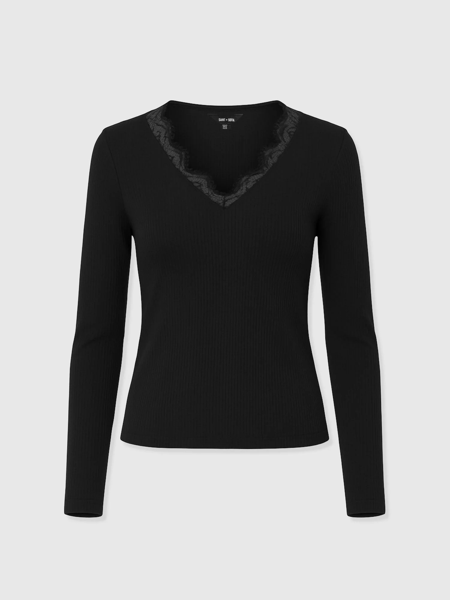 Andie V Neck Long Sleeve Tee - Black Lace - Image 7