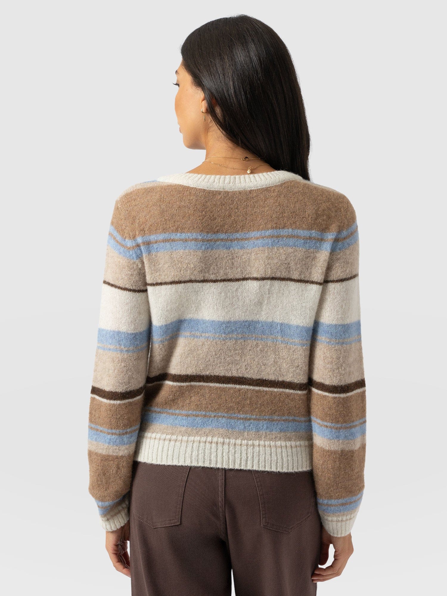 Ariella Boat Neck Jumper - Blue/Brown Stripe - Image 6