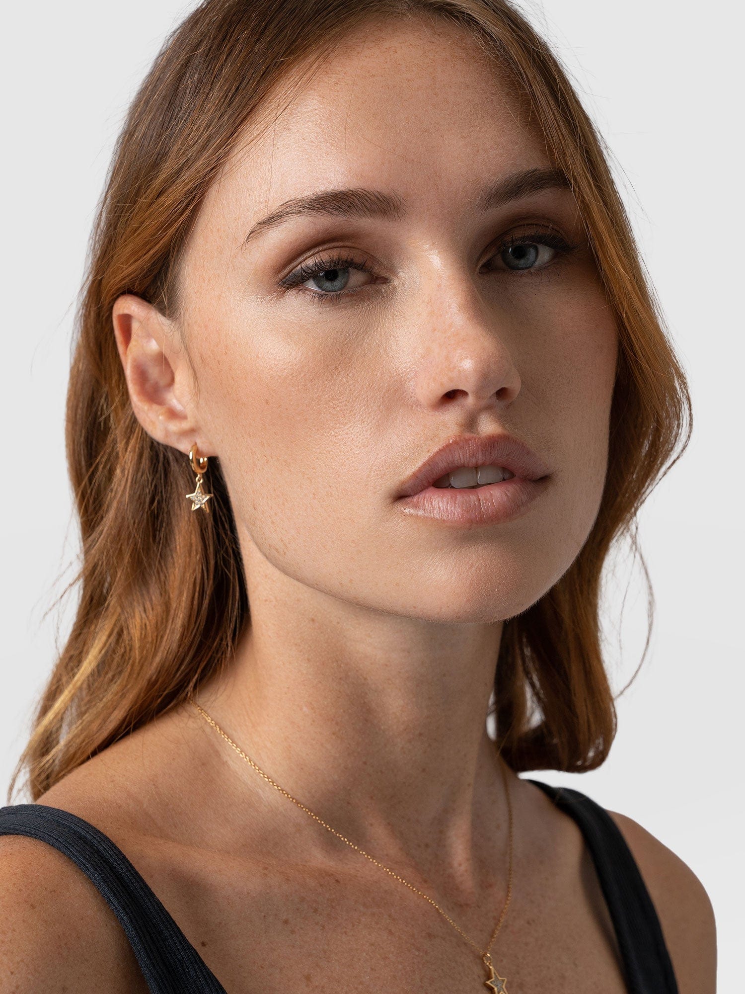 Astral Star Charm Drop Huggie Earrings - Gold - Image 3