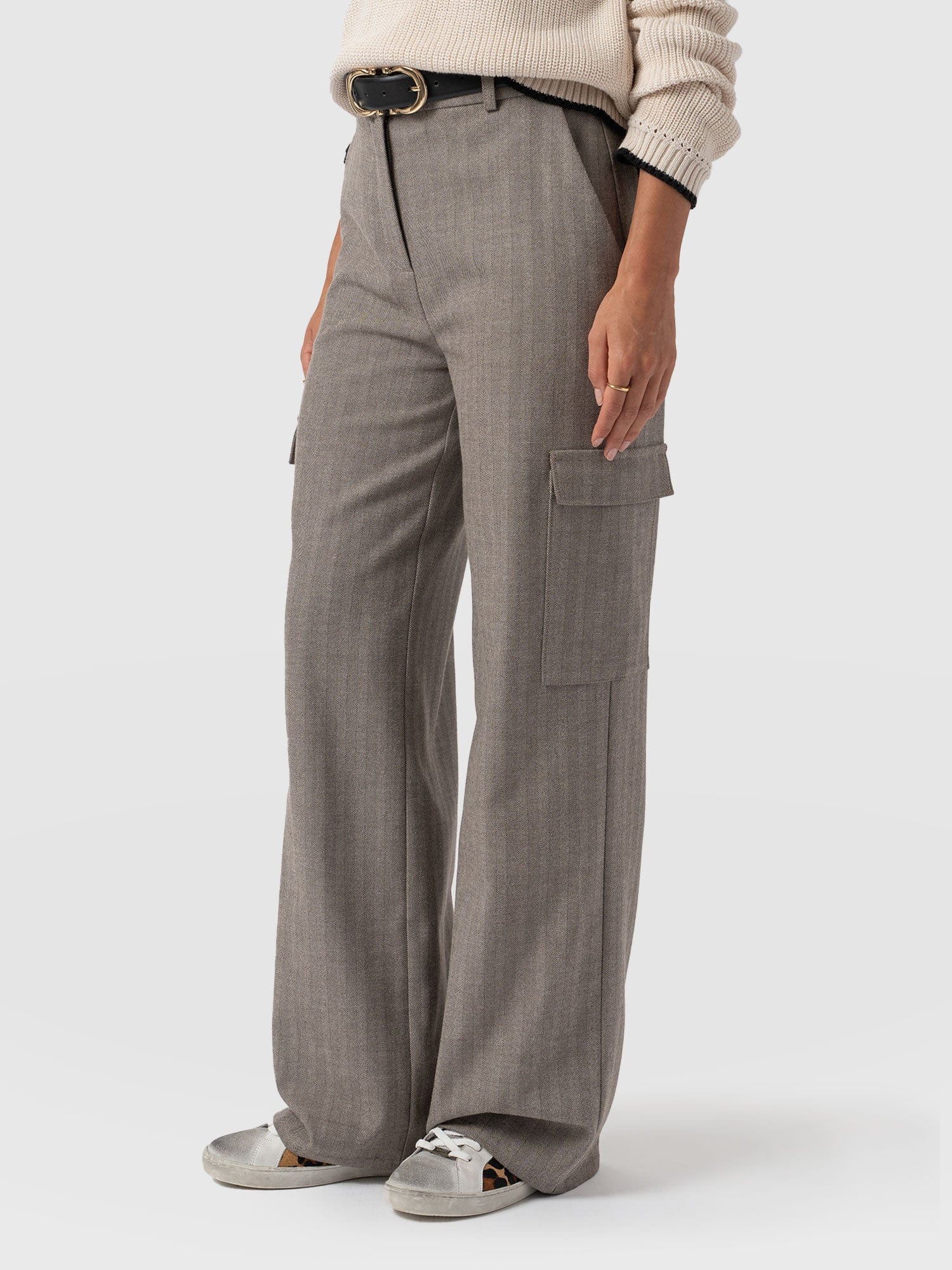 Astrid Cargo Pant - Brown Herringbone - Image 2