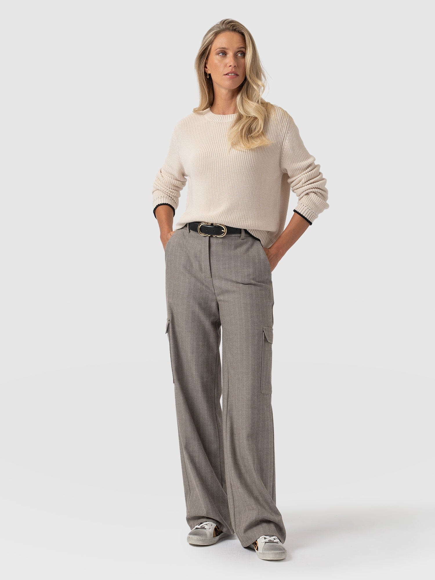 Astrid Cargo Pant - Brown Herringbone - Image 5