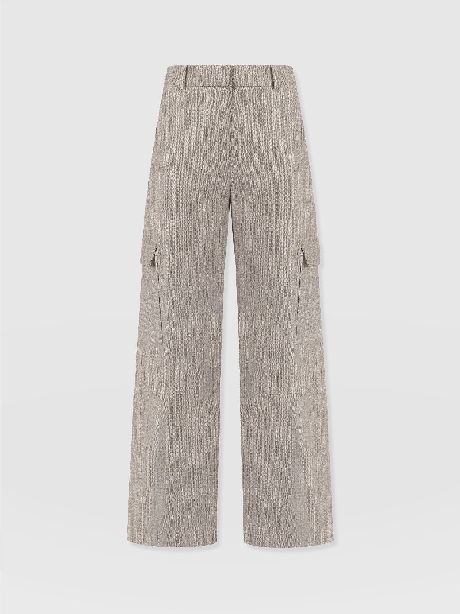 Astrid Cargo Pant - Brown Herringbone - Image 7