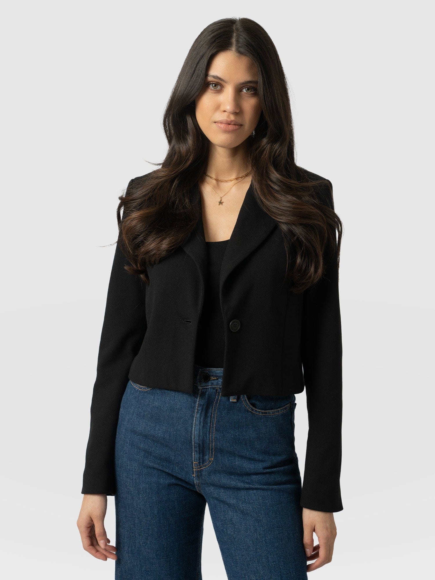Astrid Cropped Blazer - Black Crepe