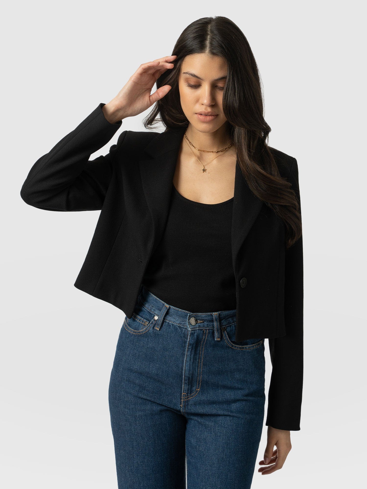 Astrid Cropped Blazer - Black Crepe - Image 2