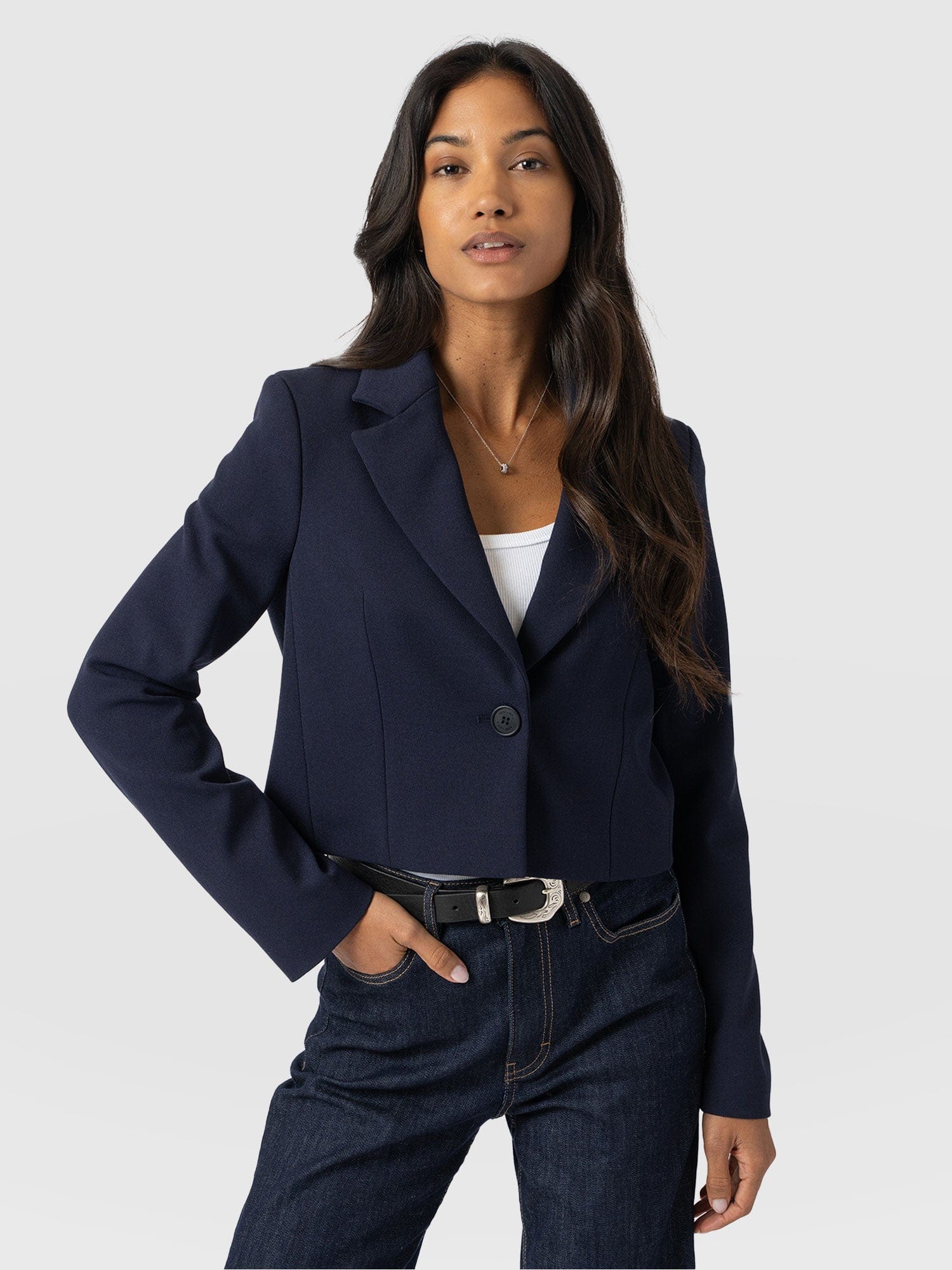 Astrid Cropped Blazer - Navy - Image 2