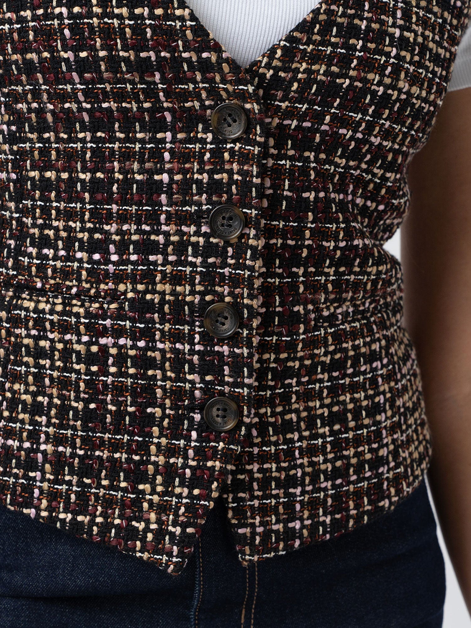Astrid Waistcoat - Black/Burgundy/Gold Boucle - Image 4