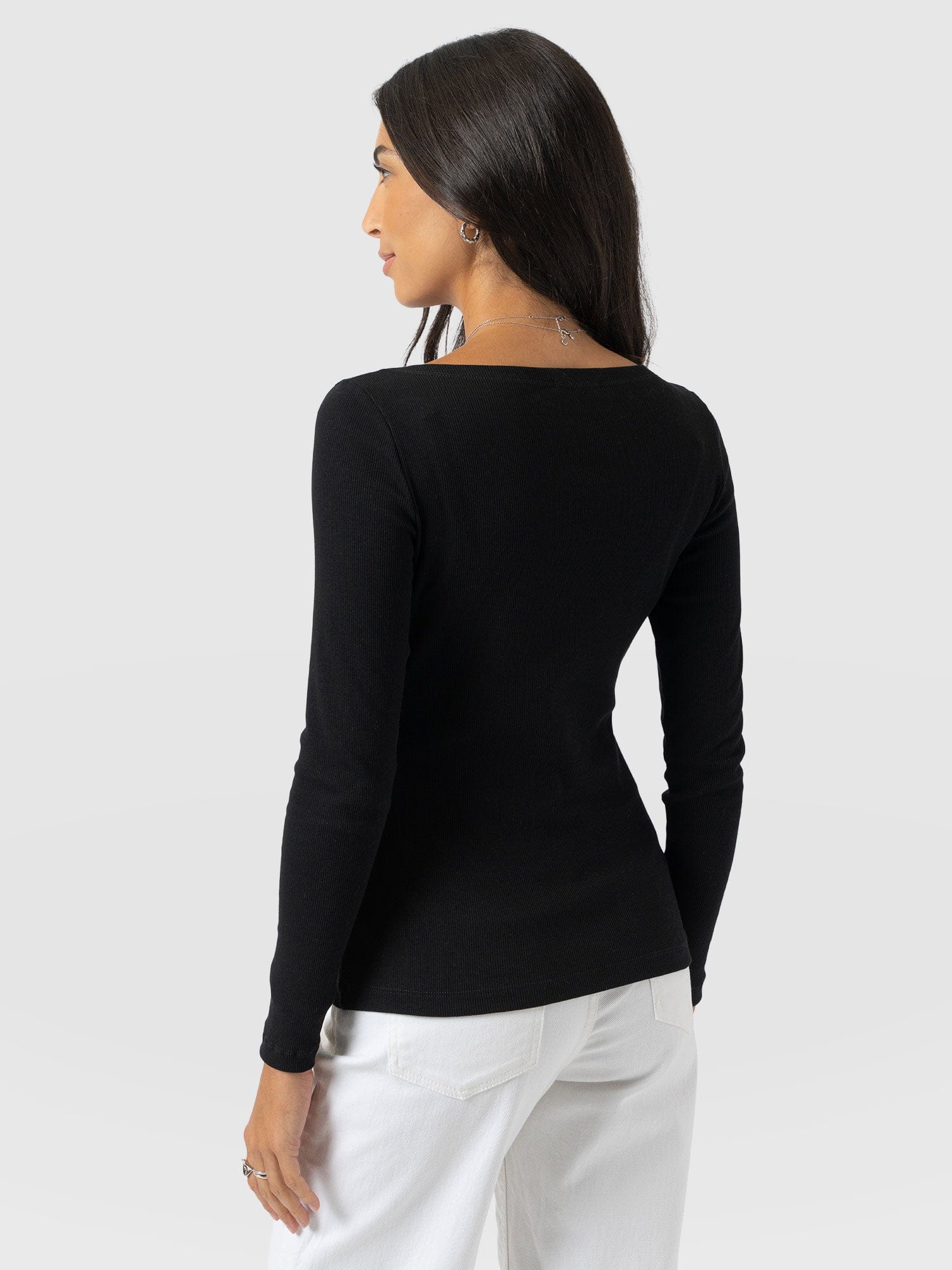 Austen Boat Neck Long Sleeve Tee - Black - Image 6