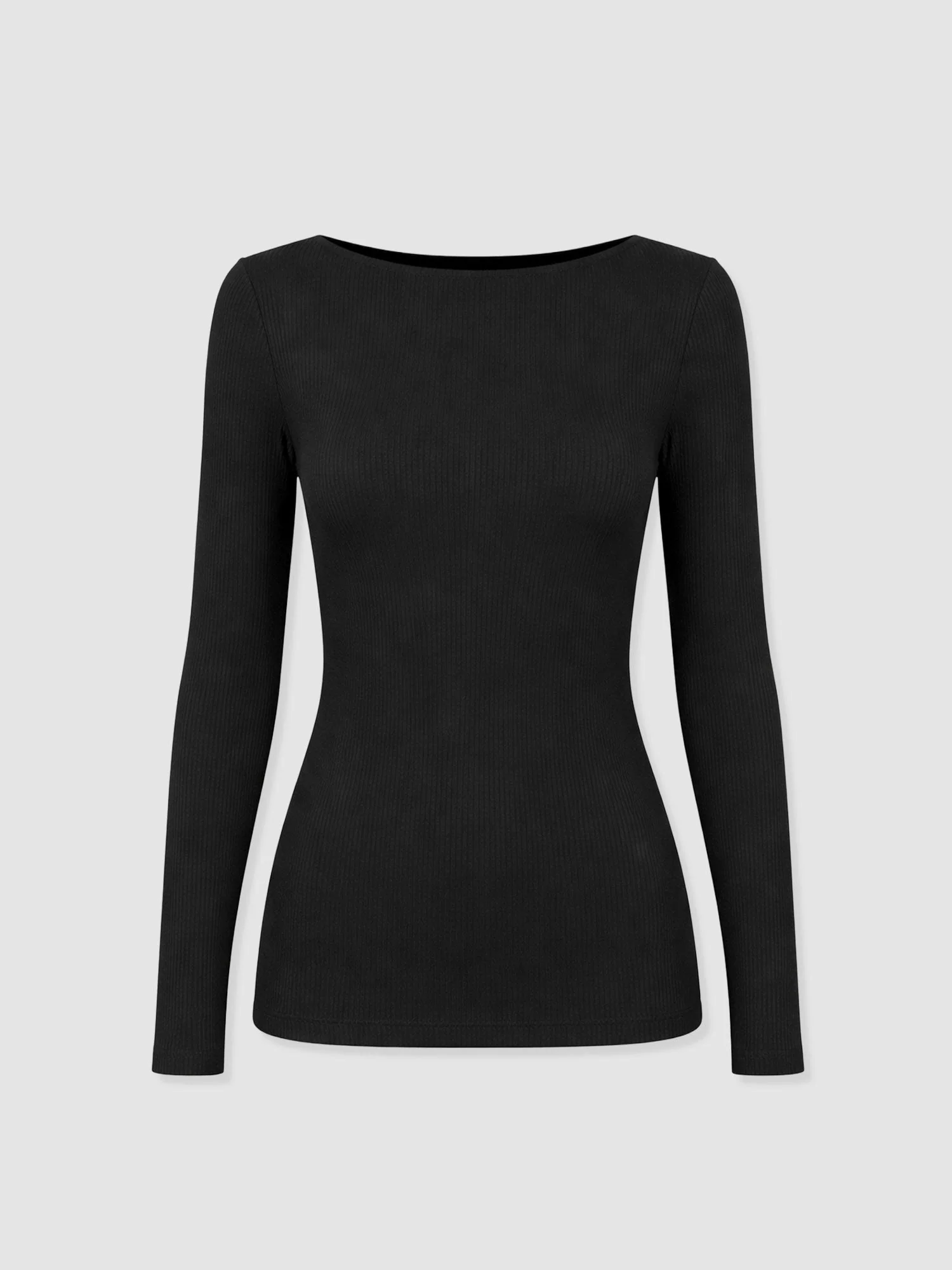 Austen Boat Neck Long Sleeve Tee - Black - Image 7