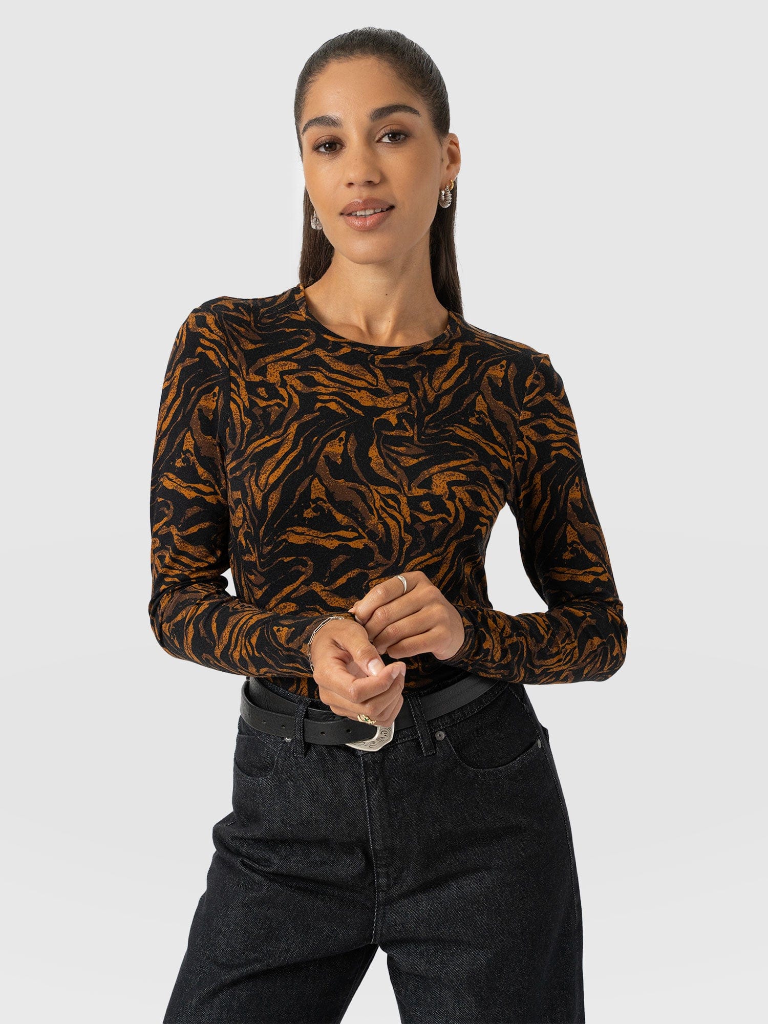 Austen Crew Neck Long Sleeve Tee - Brown Zebra - Image 2