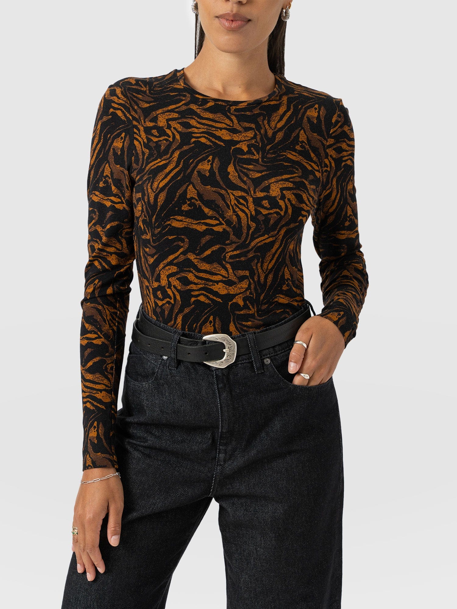 Austen Crew Neck Long Sleeve Tee - Brown Zebra - Image 3