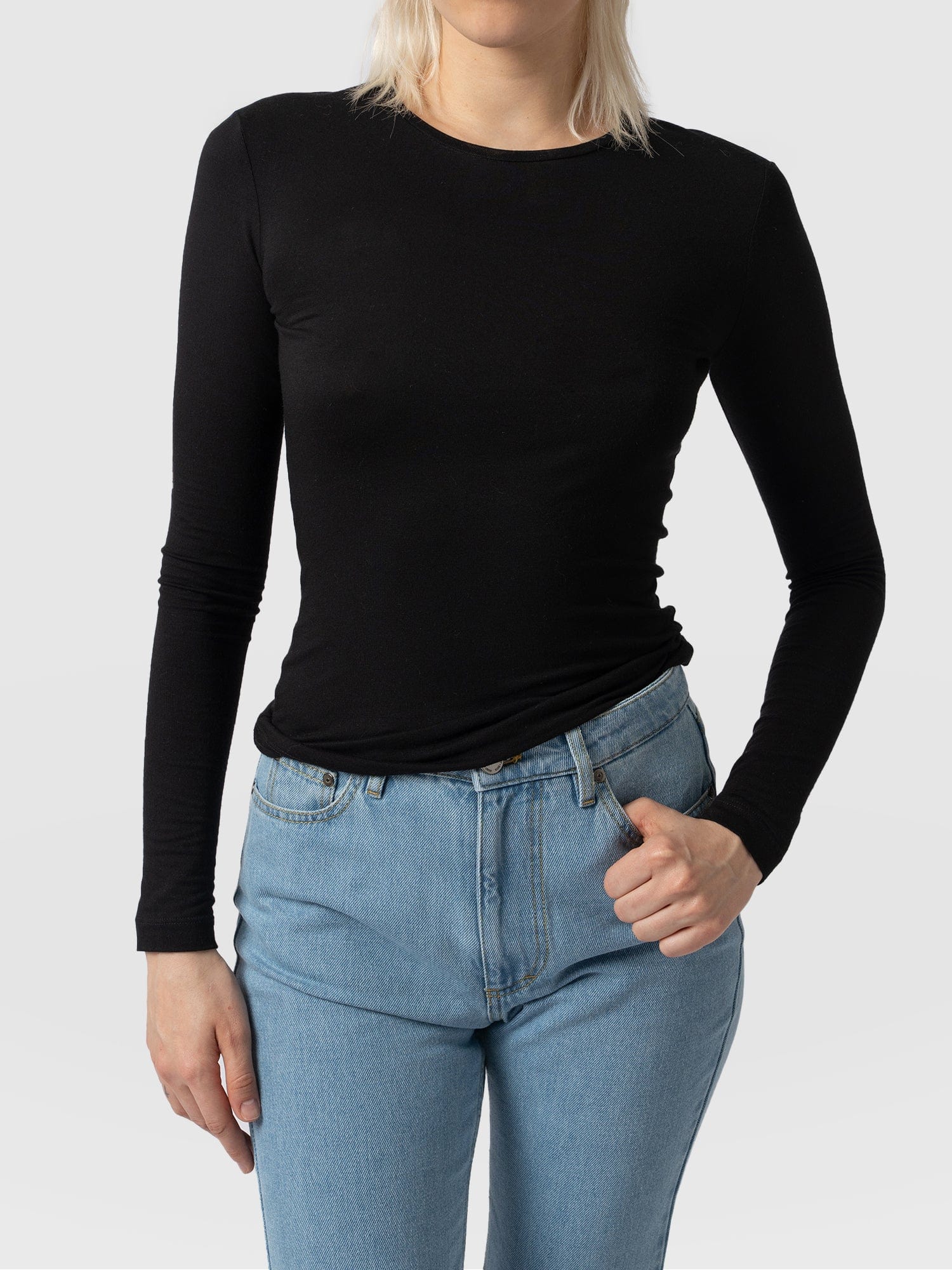 Austen Crew Neck Long Sleeve Tee - Black - Image 3