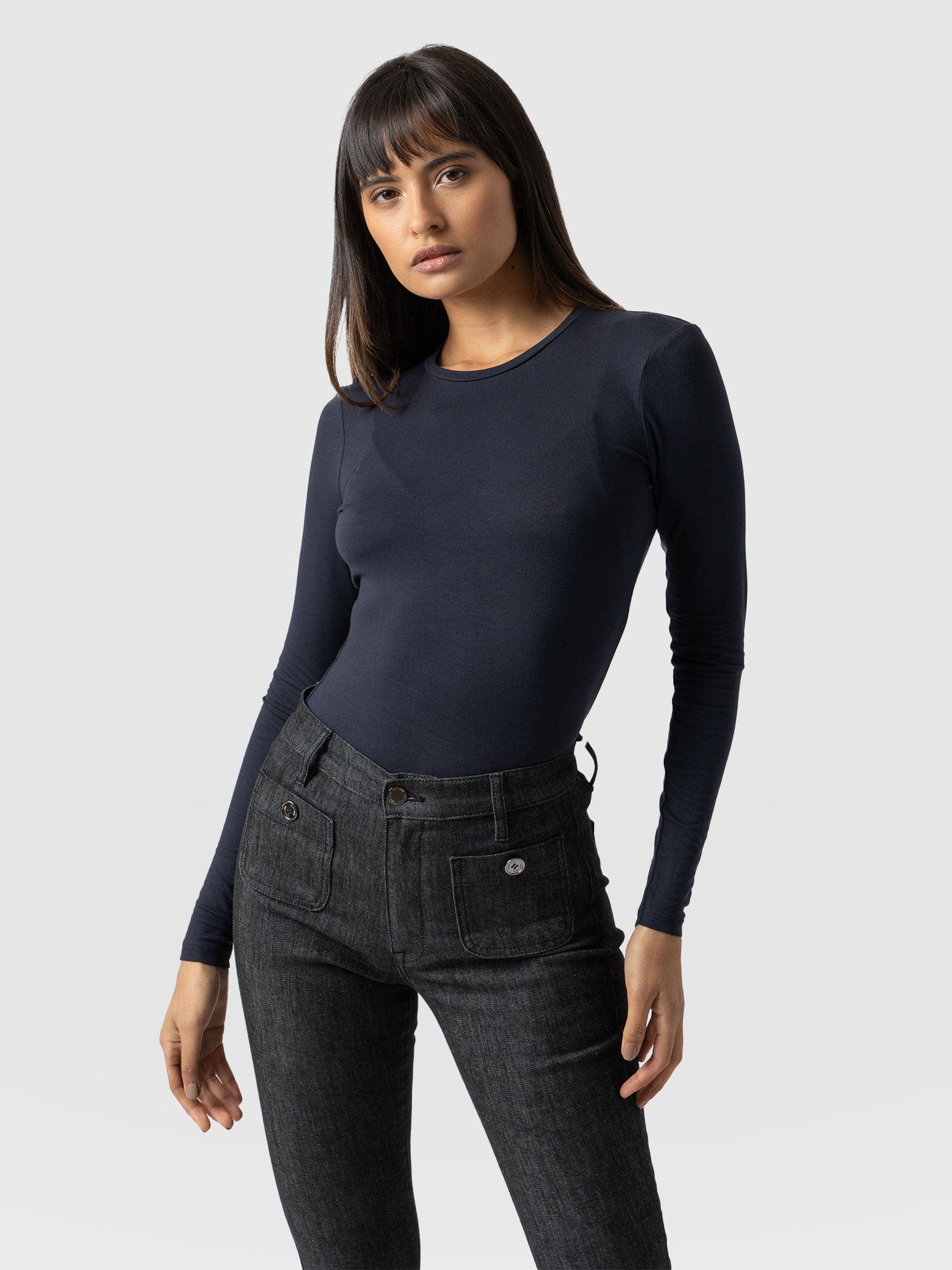 Austen Crew Neck Long Sleeve Tee - Navy - Image 2
