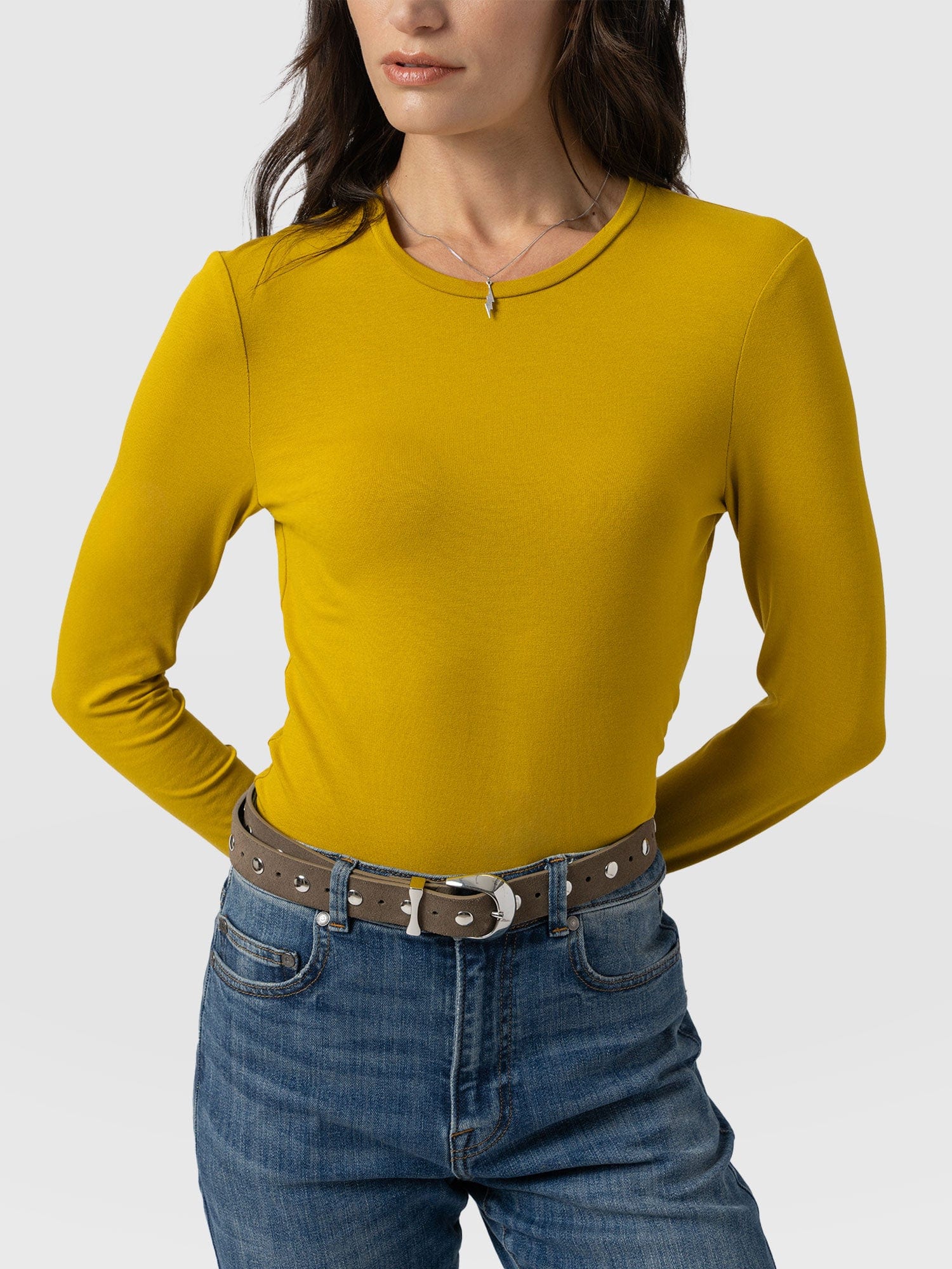 Austen Crew Neck Long Sleeve Tee - Mustard - Image 3