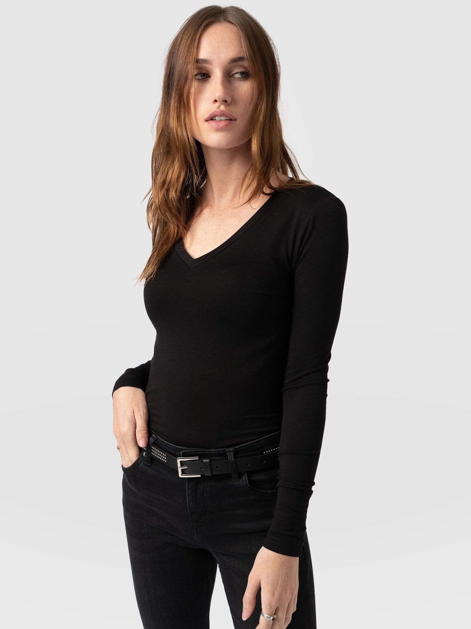 Austen V Neck Tee - Black - Image 2