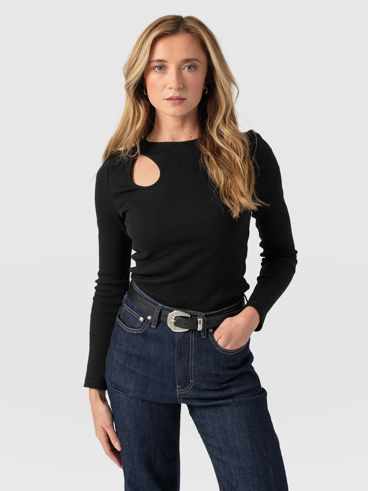 Axel Cut Out Long Sleeve Tee - Black - Image 2