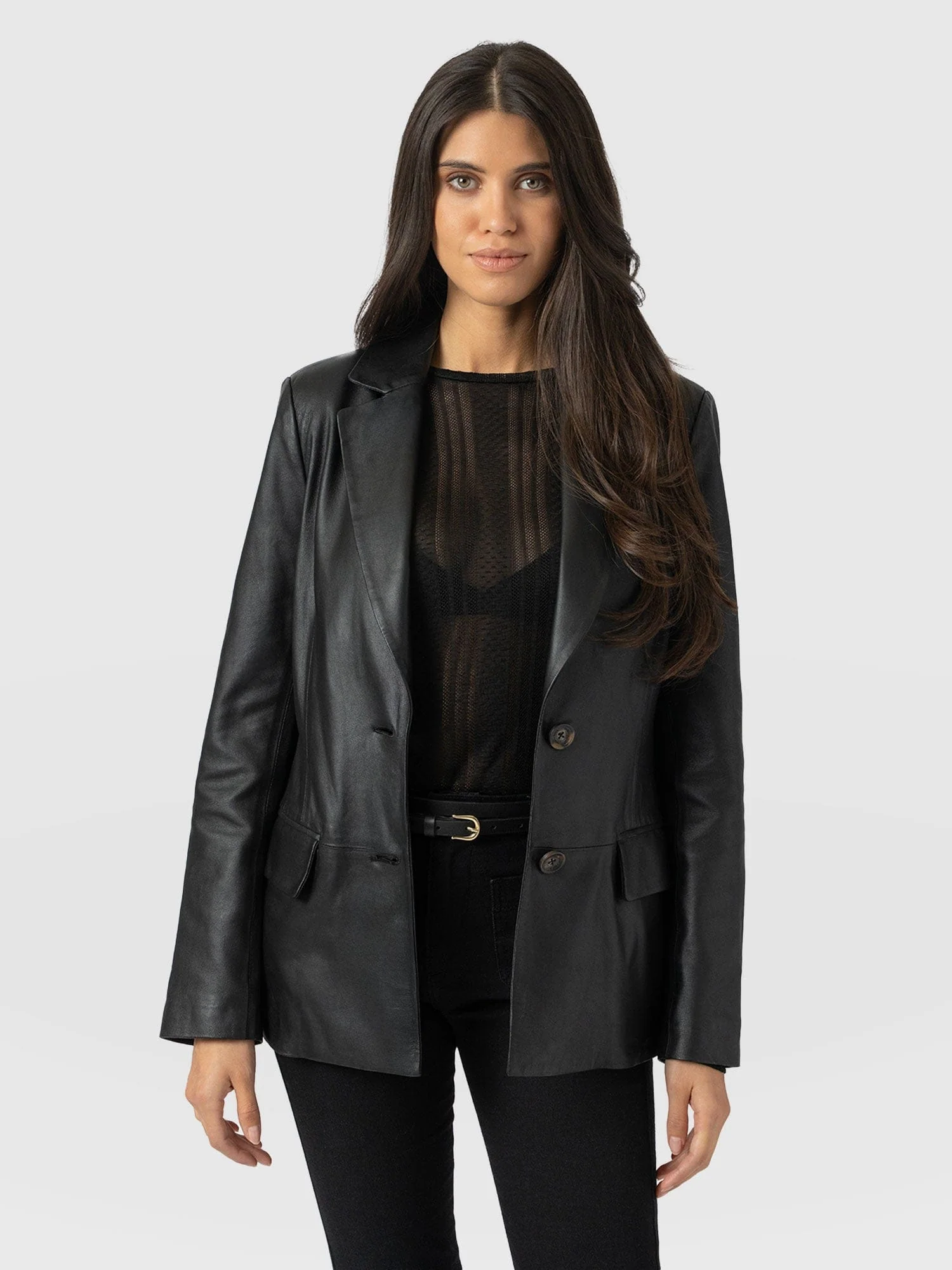 Axel Single Breasted Blazer - Black Leather - Image 2