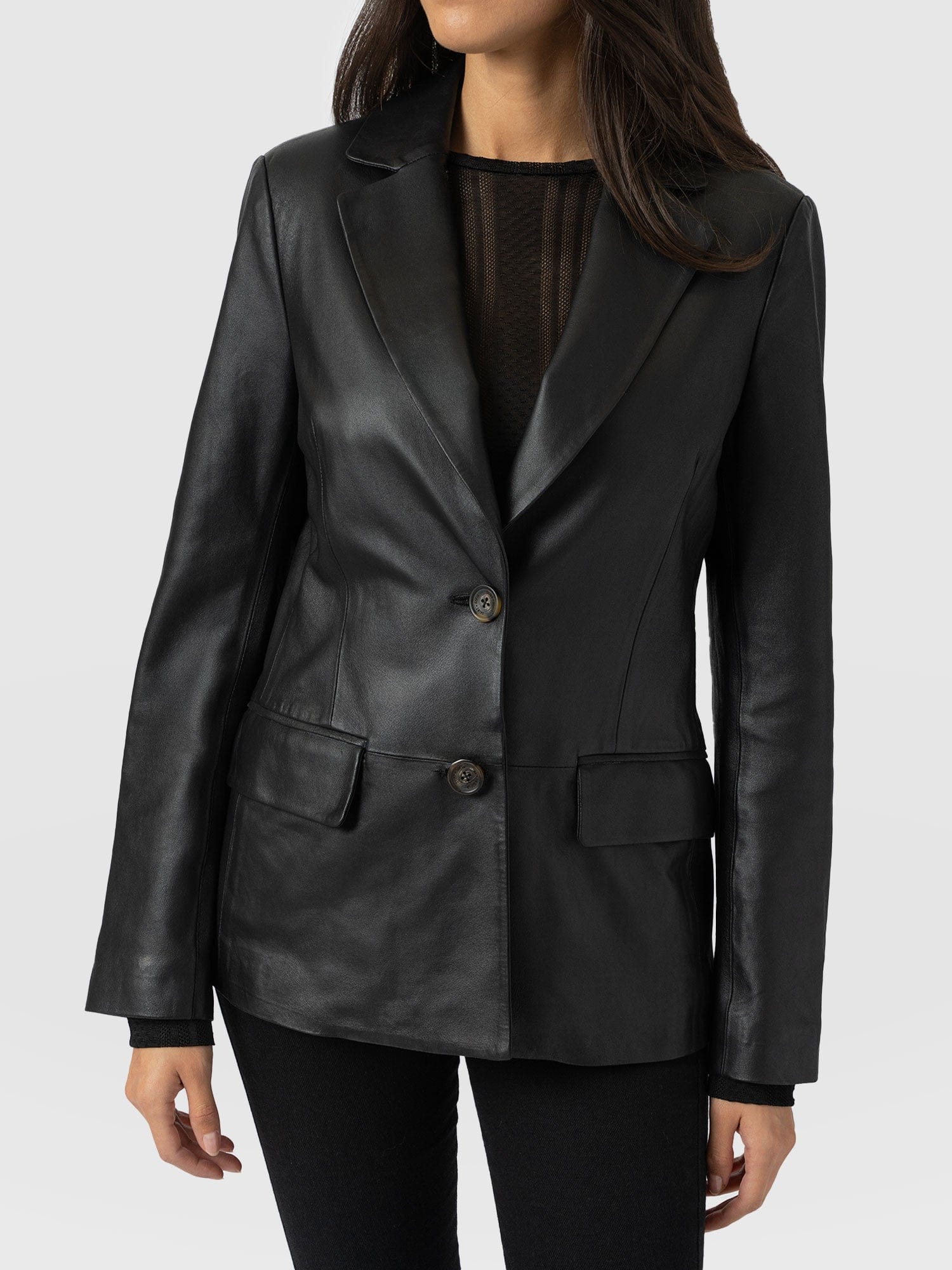 Axel Single Breasted Blazer - Black Leather - Image 3