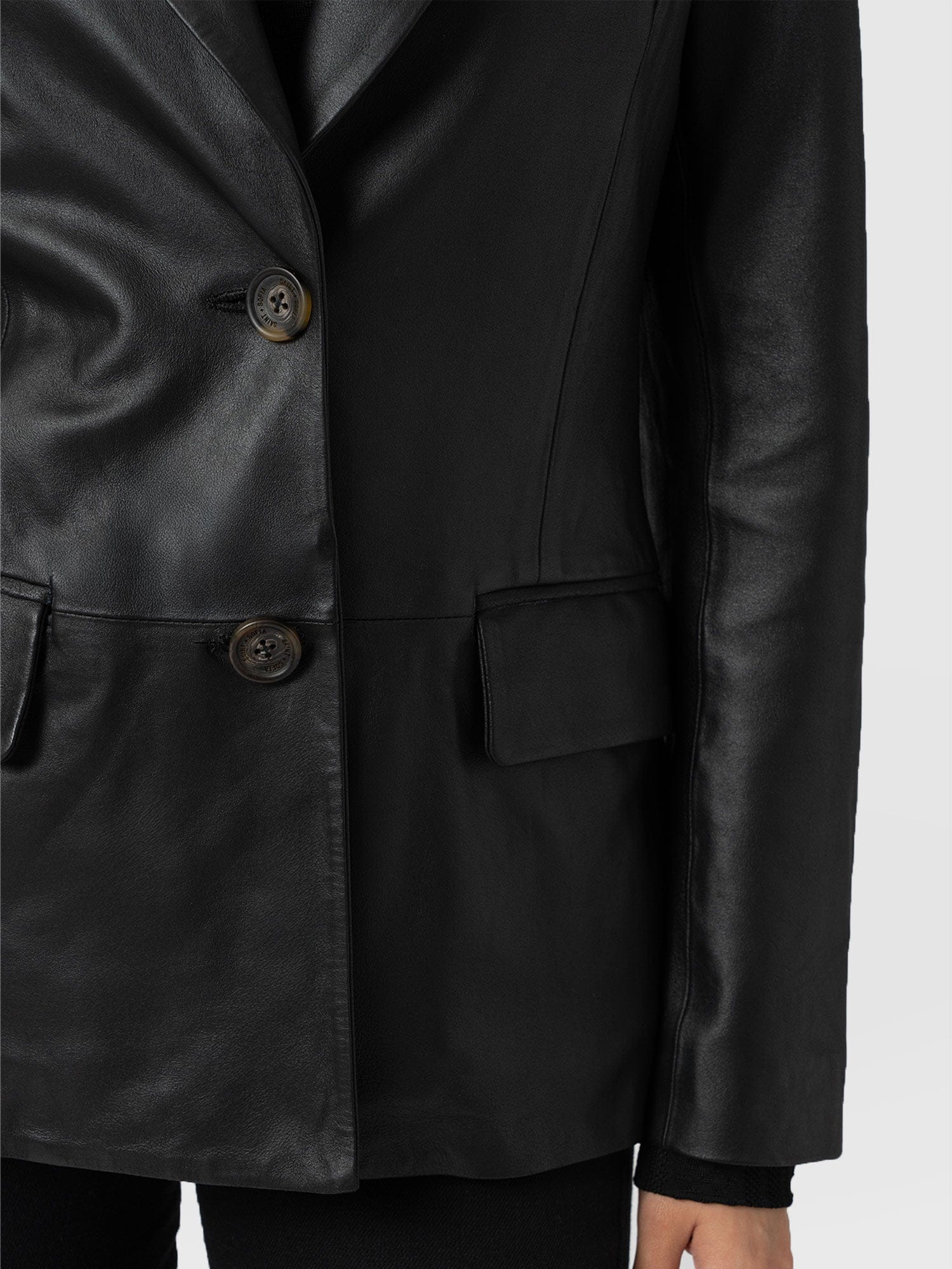 Axel Single Breasted Blazer - Black Leather - Image 5