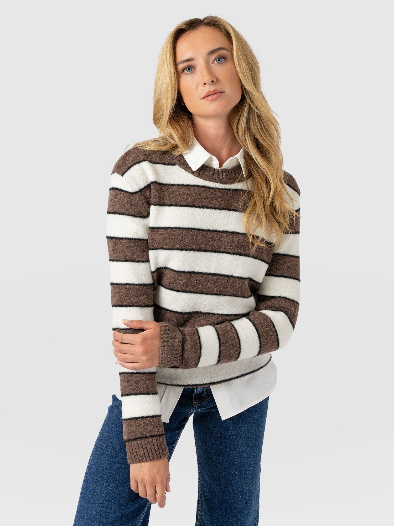 Azura Knit Jumper - Brown Stripe - Image 2