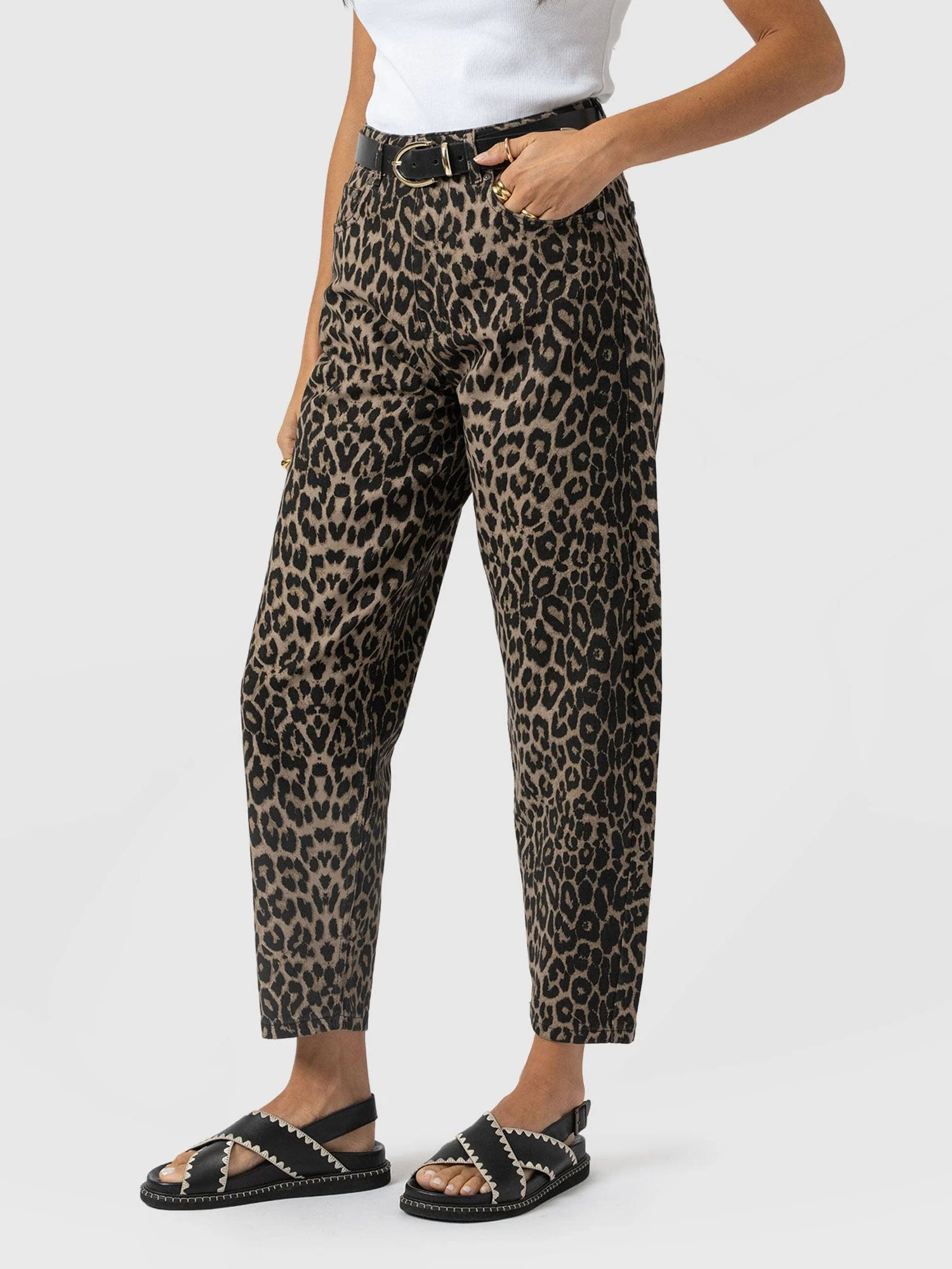 Barrel Leg Jean - Leopard - Image 4
