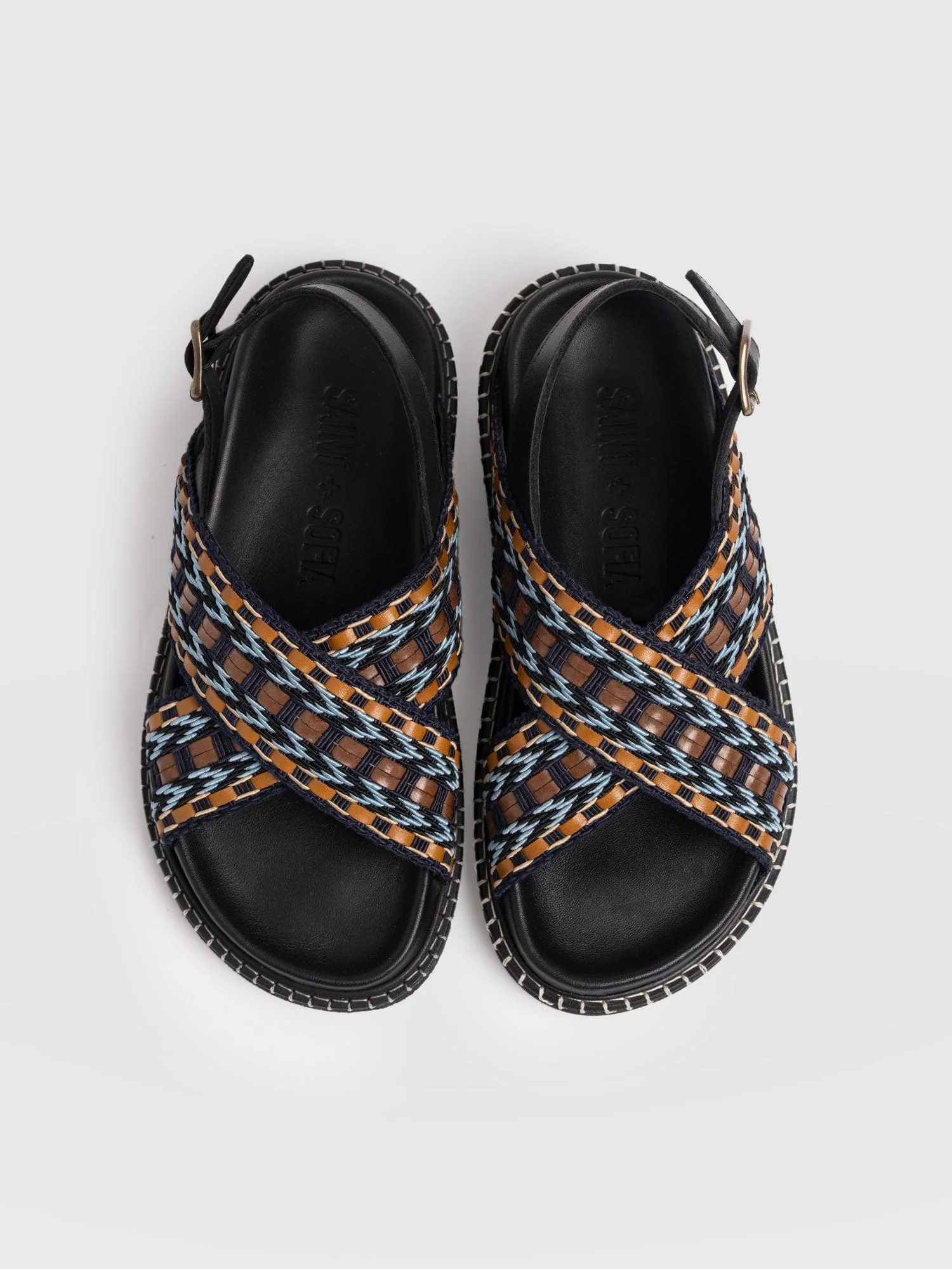 Bonnie Cross Over Sandals - Blue/Brown - Image 4