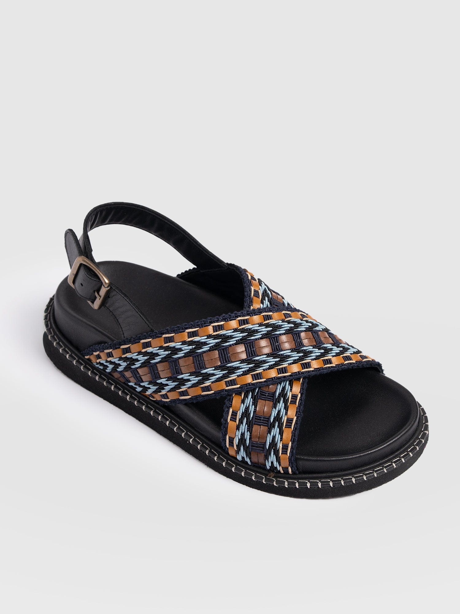 Bonnie Cross Over Sandals - Blue/Brown - Image 5