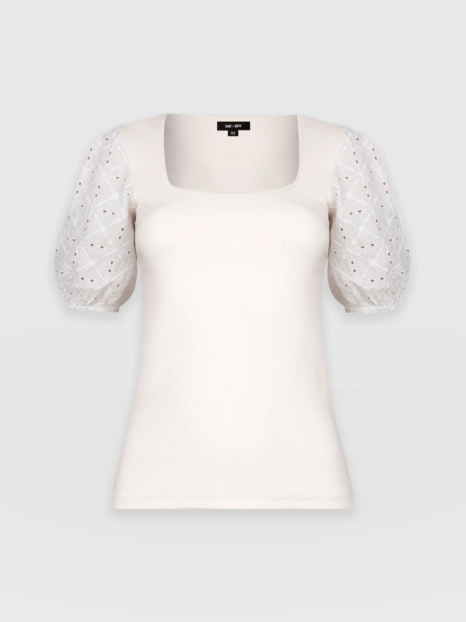 Cavendish Square Neck Tee - Cream Broderie - Image 7