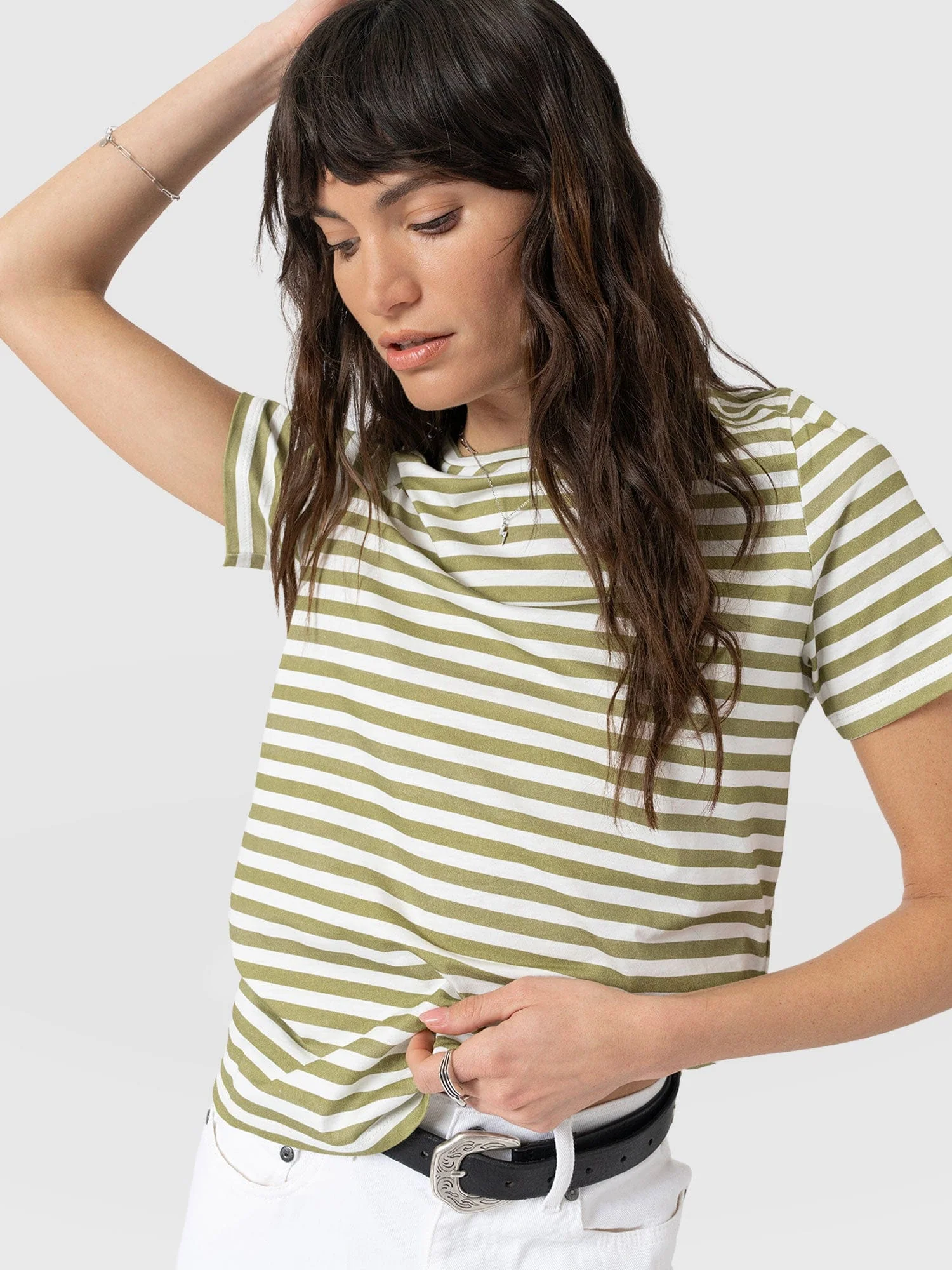 Chelsea Crew Neck Tee - Green Stripe