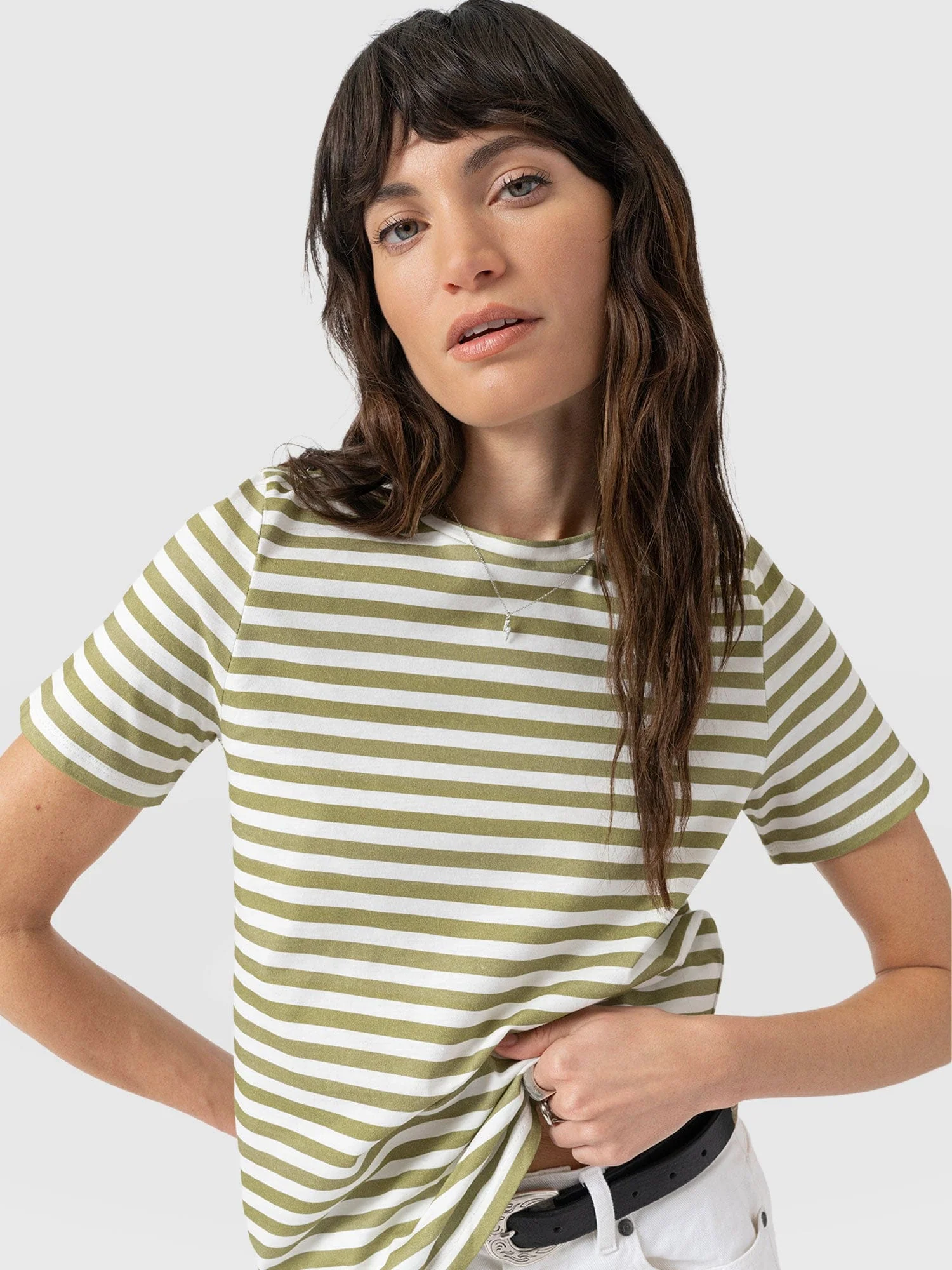 Chelsea Crew Neck Tee - Green Stripe - Image 3