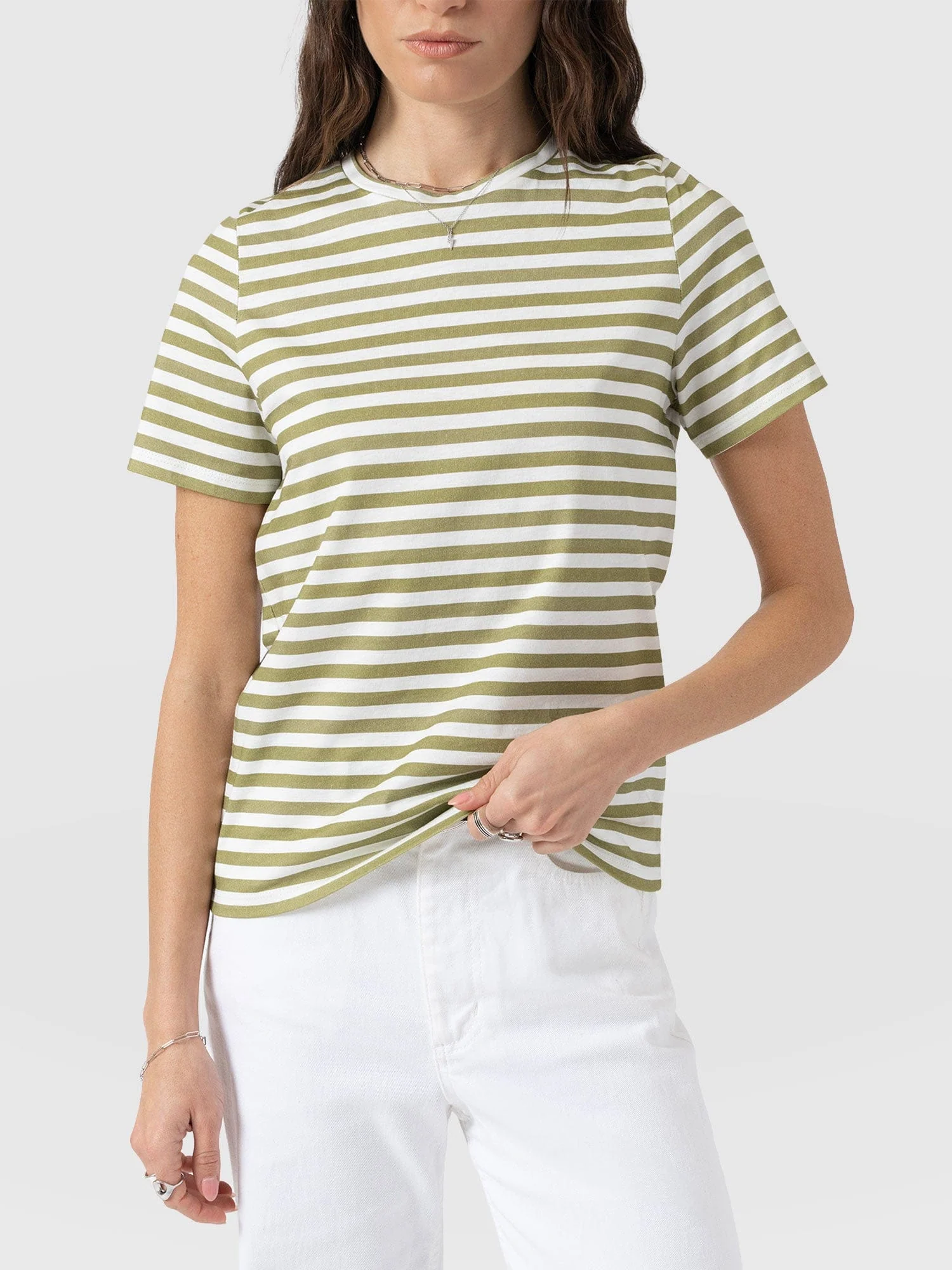 Chelsea Crew Neck Tee - Green Stripe - Image 4