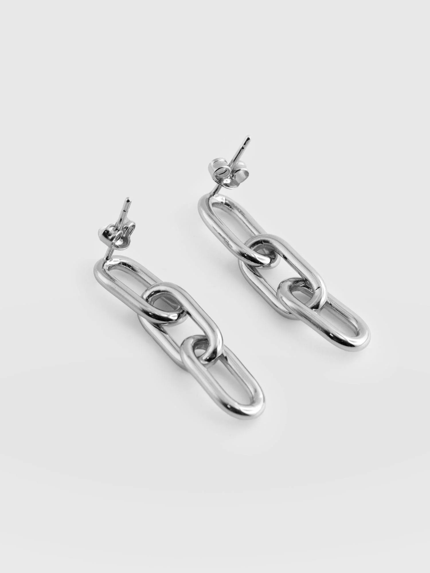 Cable Chain Drop Earrings - Silver - Image 2