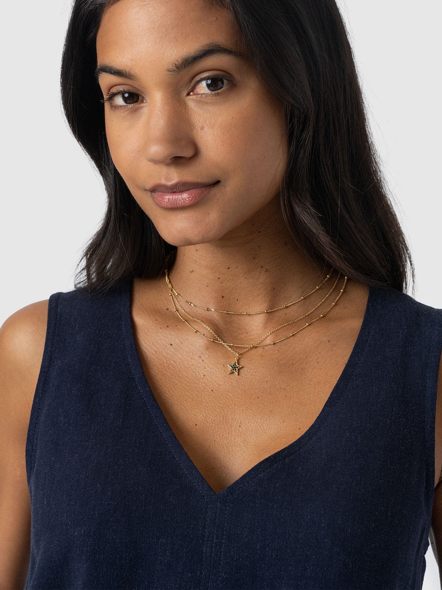 Corinne Linen V Neck Tunic - Navy - Image 4