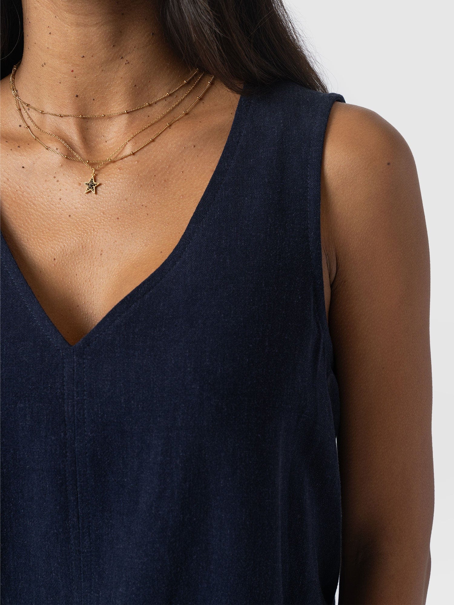 Corinne Linen V Neck Tunic - Navy - Image 5