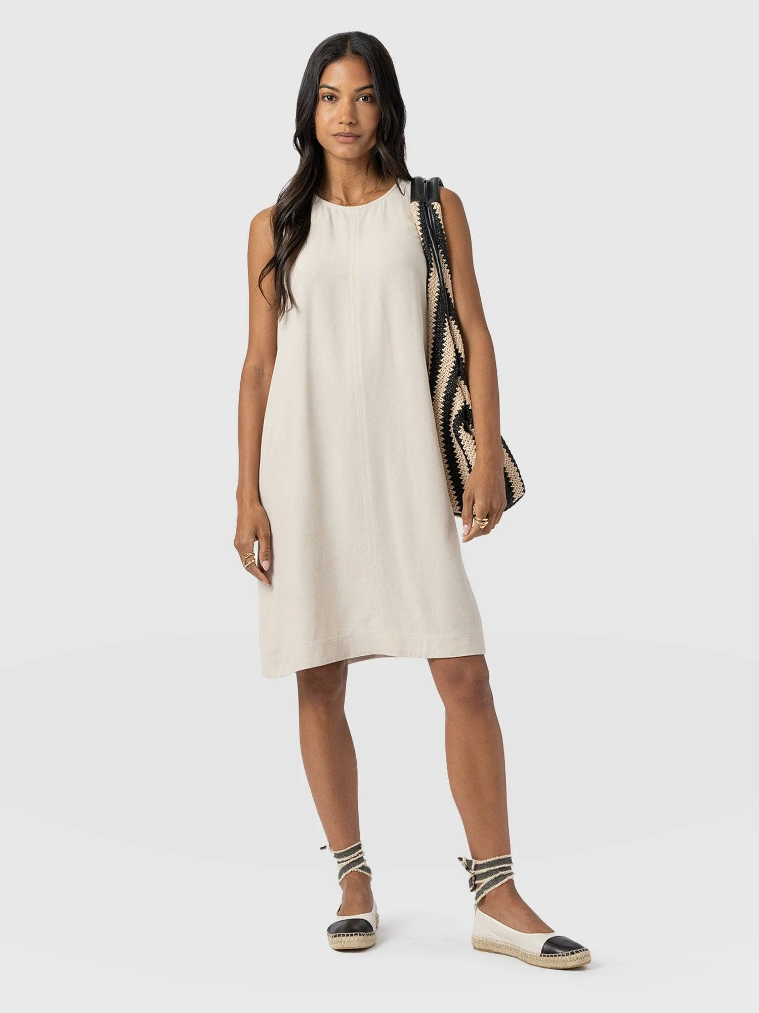 Corinne Linen Shift Dress - Oatmeal - Image 2
